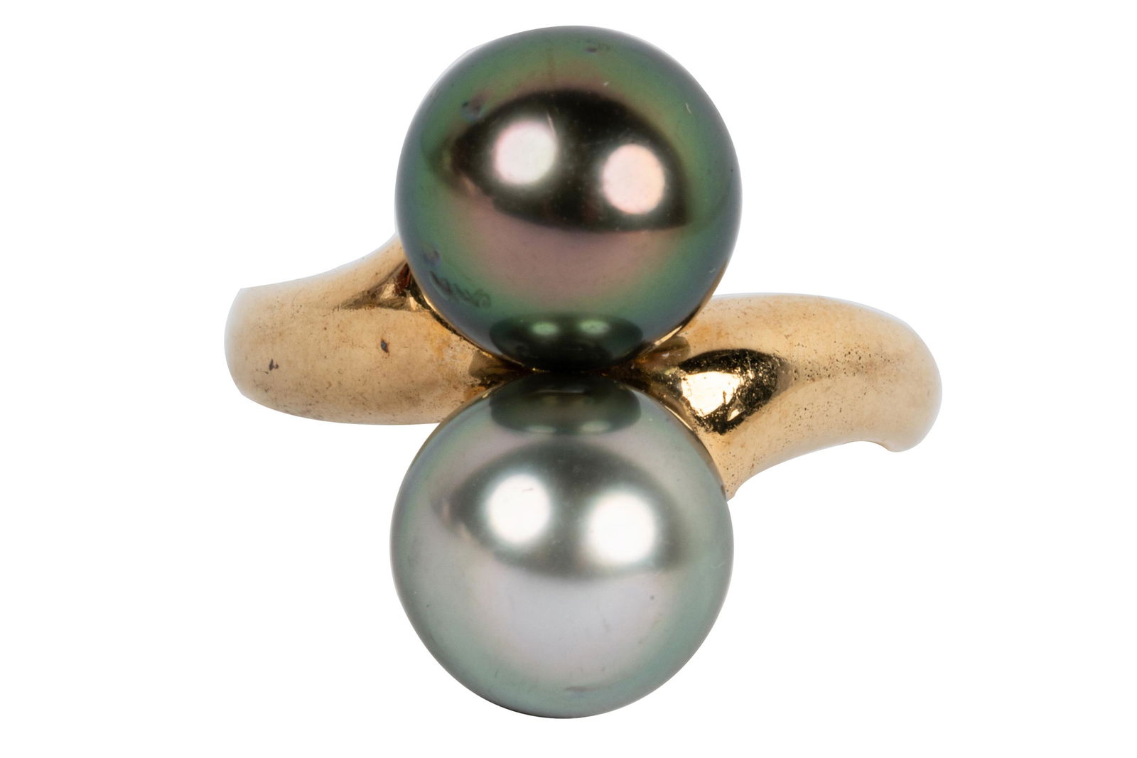 18 KARAT YELLOW GOLD & BLACK PEARL BYPASS RING (1 of 6)