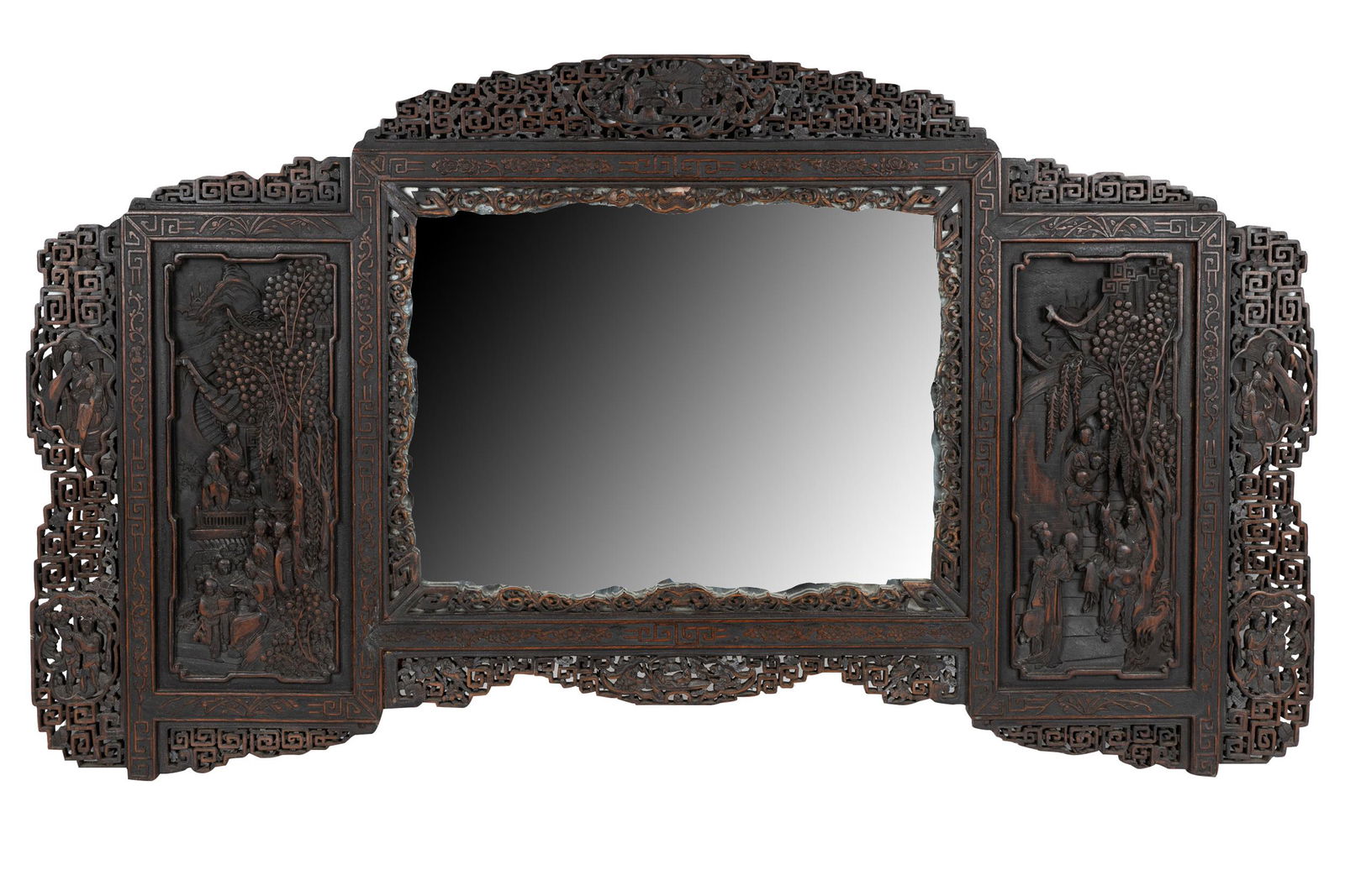 CHINESE STYLE CARVED WOOD MIRROR (1 of 8)