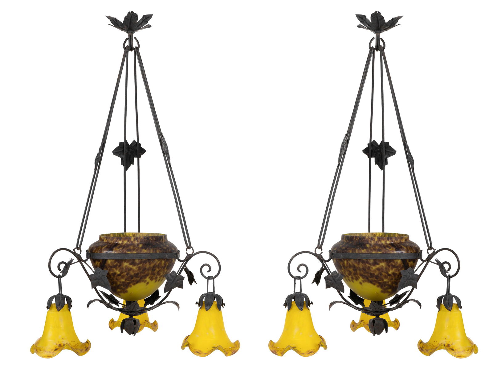 PAIR OF GLASS & METAL CHANDELIERS (1 of 11)