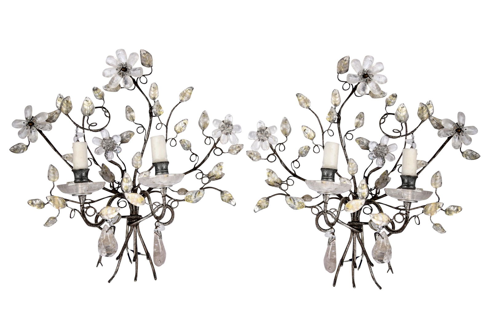 PAIR OF SILVERED METAL SCONCES (1 of 7)
