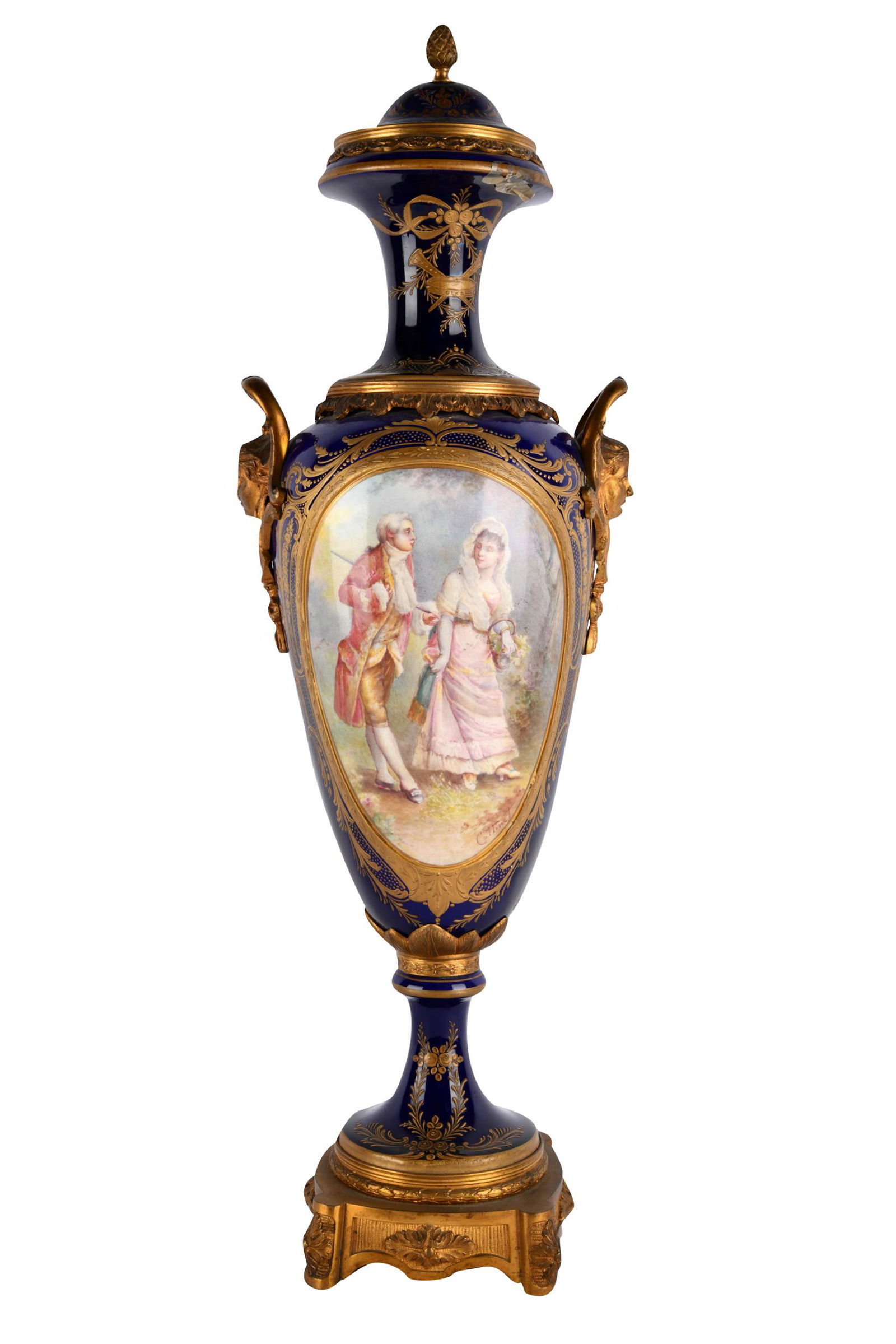 SEVRES-STYLE COBALT PORCELAIN COVERED URN (1 of 8)