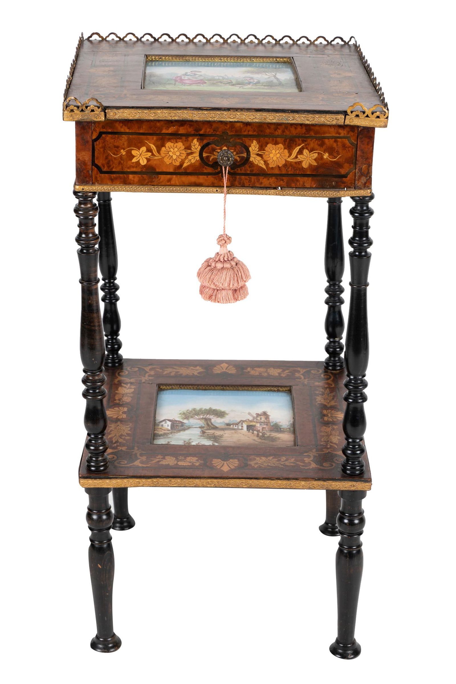 CONTINENTAL PORCELAIN-INSET MARQUETRY END TABLE (1 of 12)
