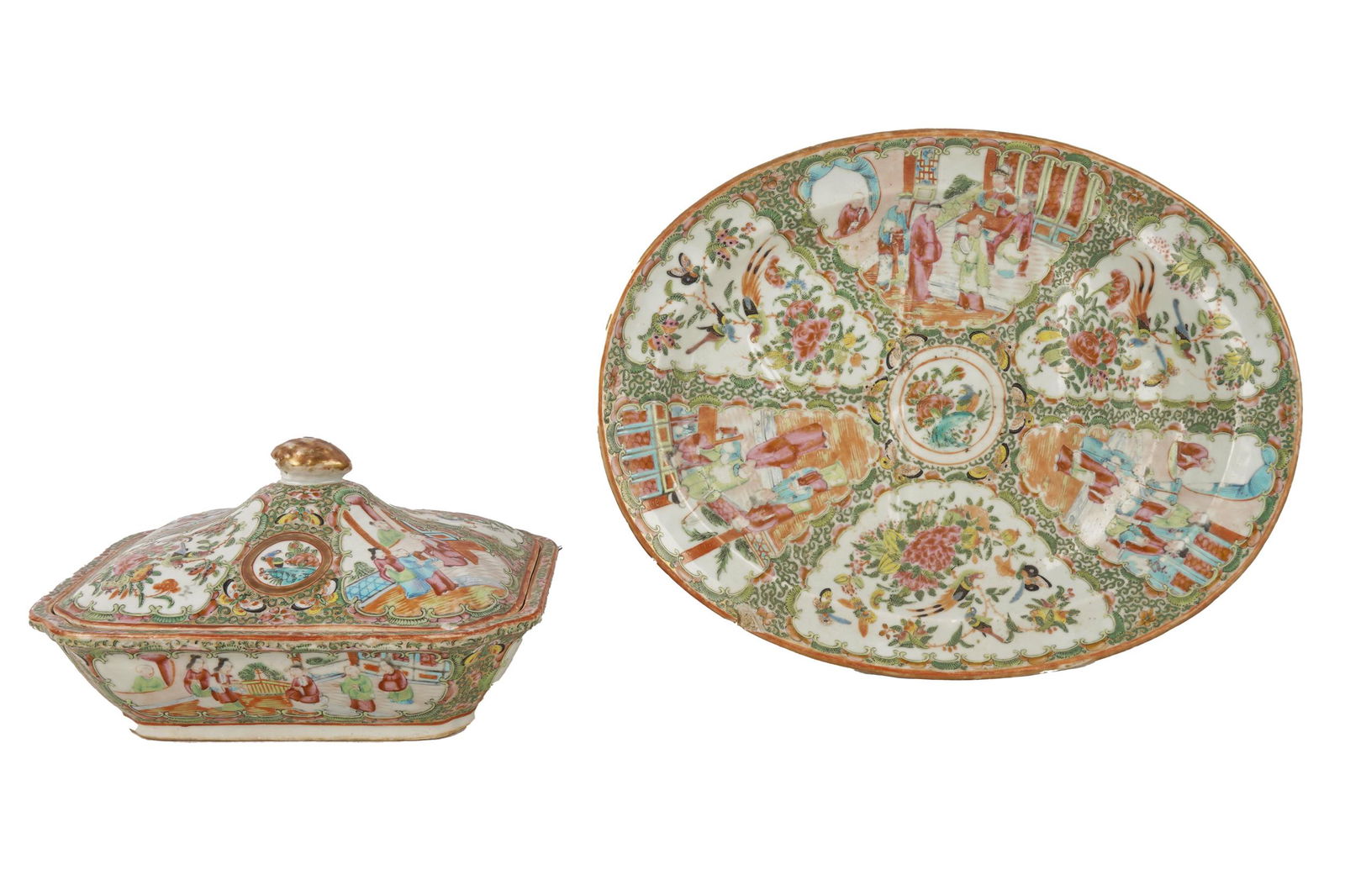 TWO CHINESE EXPORT ROSE CANTON PORCELAIN SERVING DISHES (1 of 12)