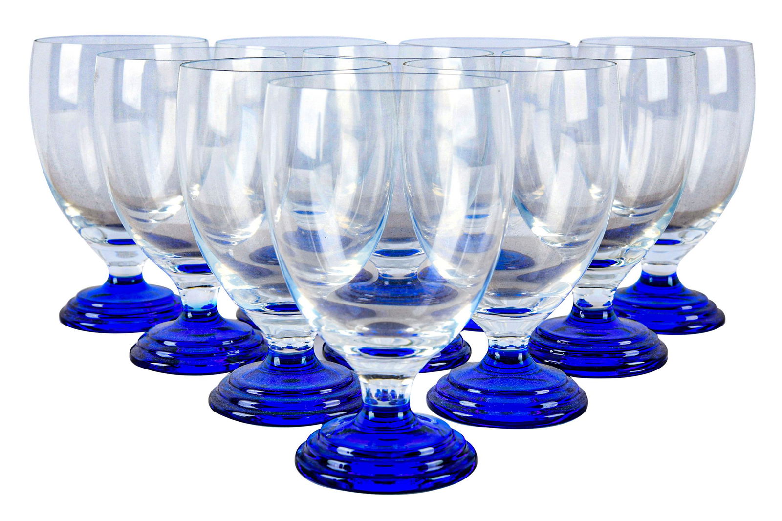 TEN TIFFANY COBALT & CLEAR GLASS GOBLETS (1 of 5)