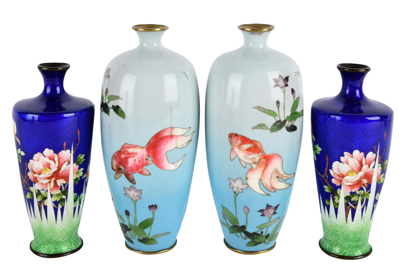 TWO PAIRS OF CLOISONNE VASES (1 of 6)
