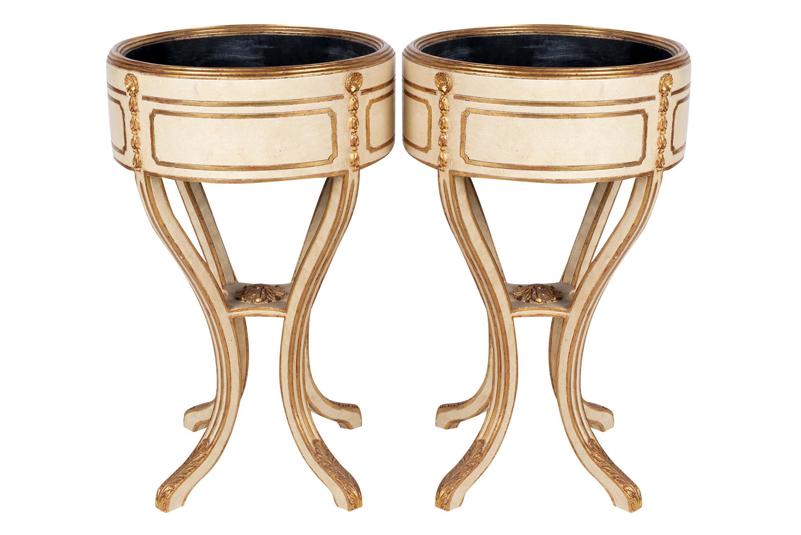 PAIR NEOCLASSICAL STYLE GILT & PAINTED PLANTERS (1 of 10)