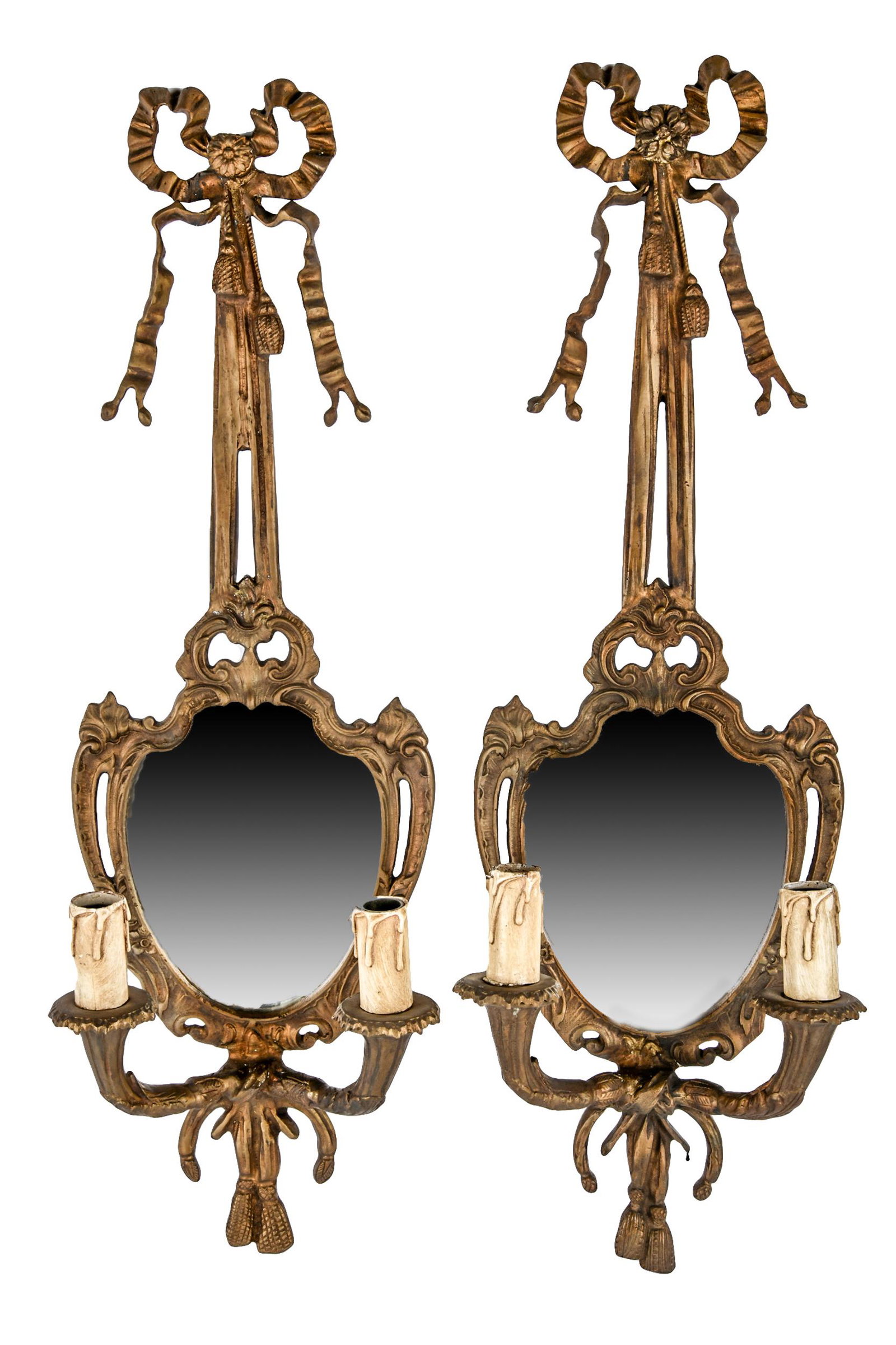 PAIR OF BRONZE MIRRORED SCONCES (1 of 6)