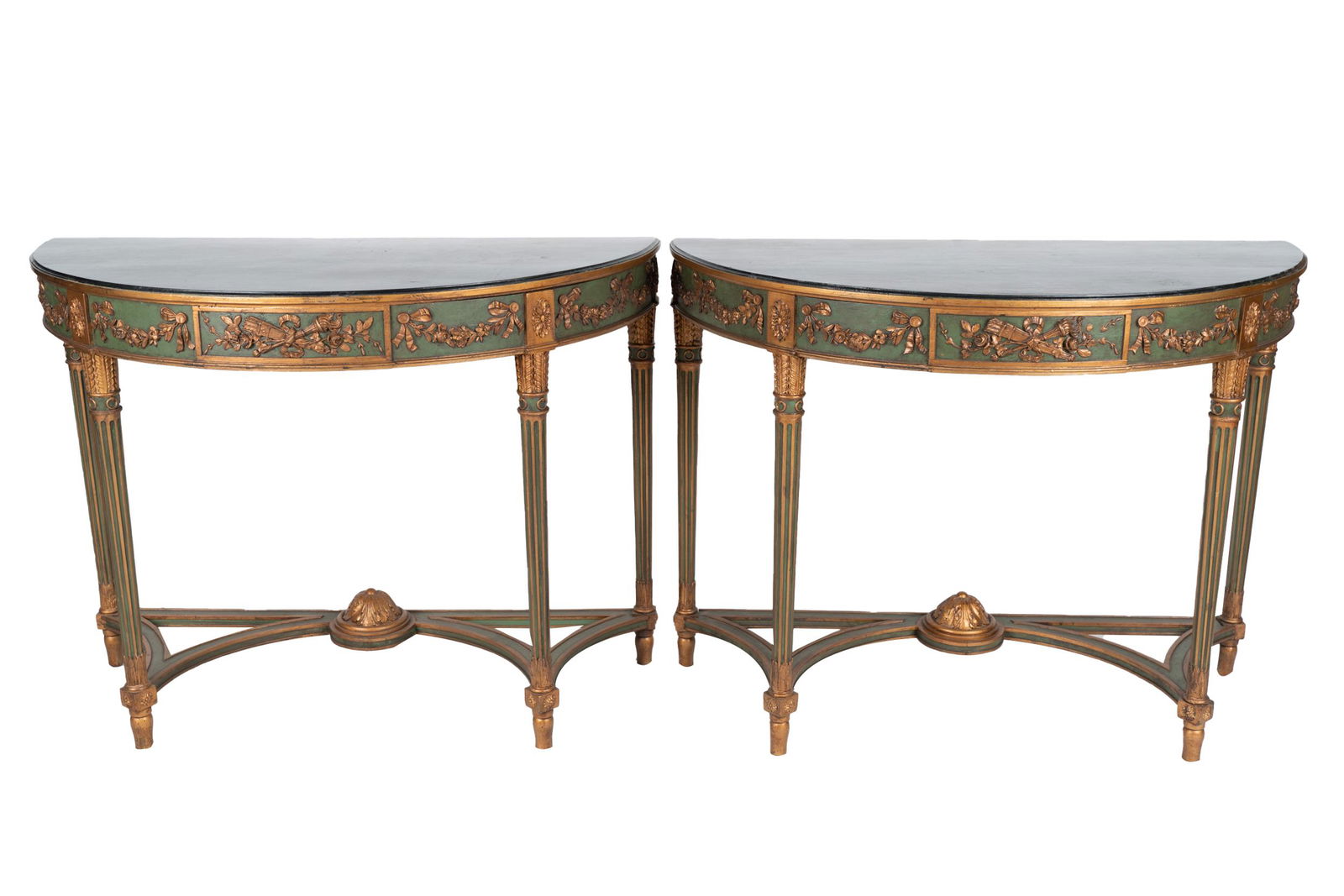 PAIR NEOCLASSIC STYLE PAINTED & GILT WOOD CONSOLE (1 of 10)