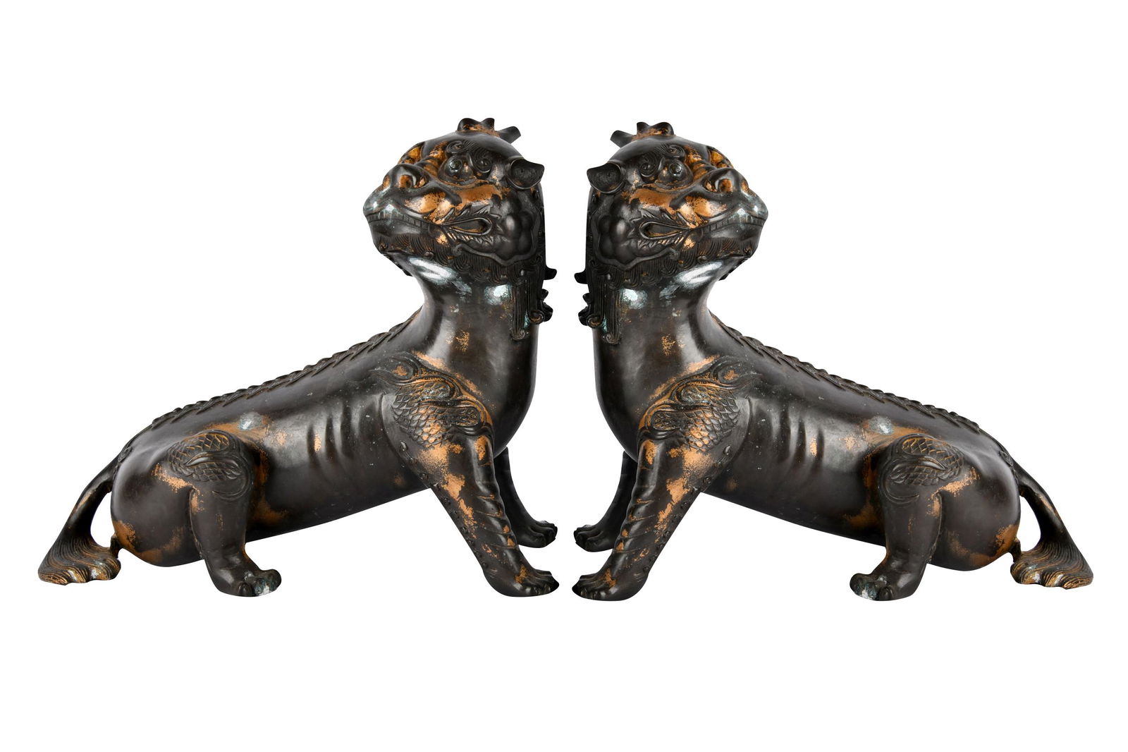 PAIR OF CHINESE BRONZE FOO DOGS (1 of 9)
