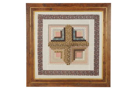 FRAMED PATCHWORK QUILT PANEL: Provenance: The Estate of Judith Krantz, Bel Air Condition: no glass in frame 39 1/2 x 39 1/2 inches sight; 49 1/2 x 49 1/2 inches frame