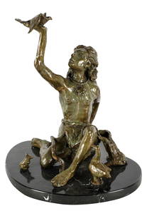STEVE KRANTZ (1923 - 2007): ANIMAL WHISPERER: unsigned, bronze, mounted on a marble plinth Provenance: The Estate of Judith Krantz, Bel Air Condition: good. The plinth 17 inches wide; 18 1/2 inches deep; 1 1/4 inches high; the figure: 19