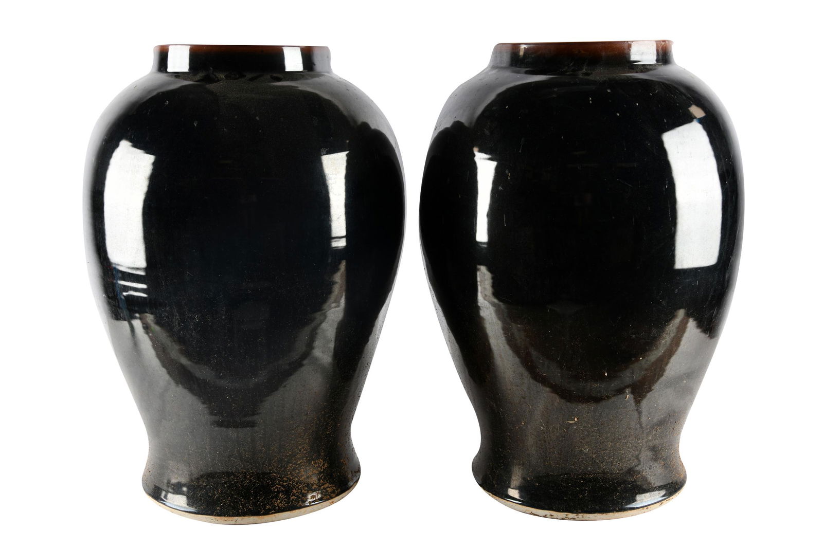 TWO LARGE FLAMBE GLAZED CERAMIC JARS (1 of 5)