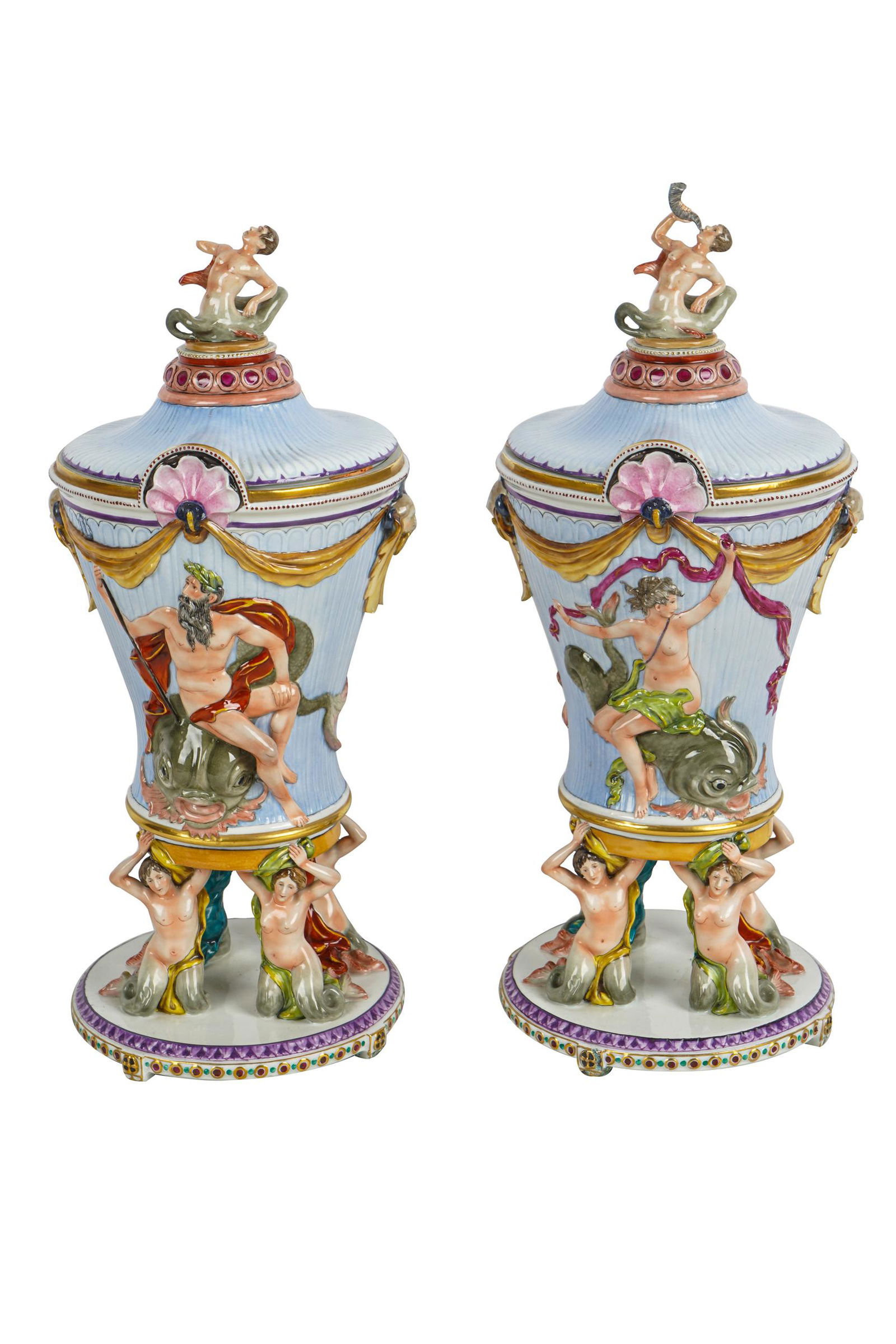 PAIR OF CAPODIMONTE PORCELAIN COVERED URNS (1 of 11)