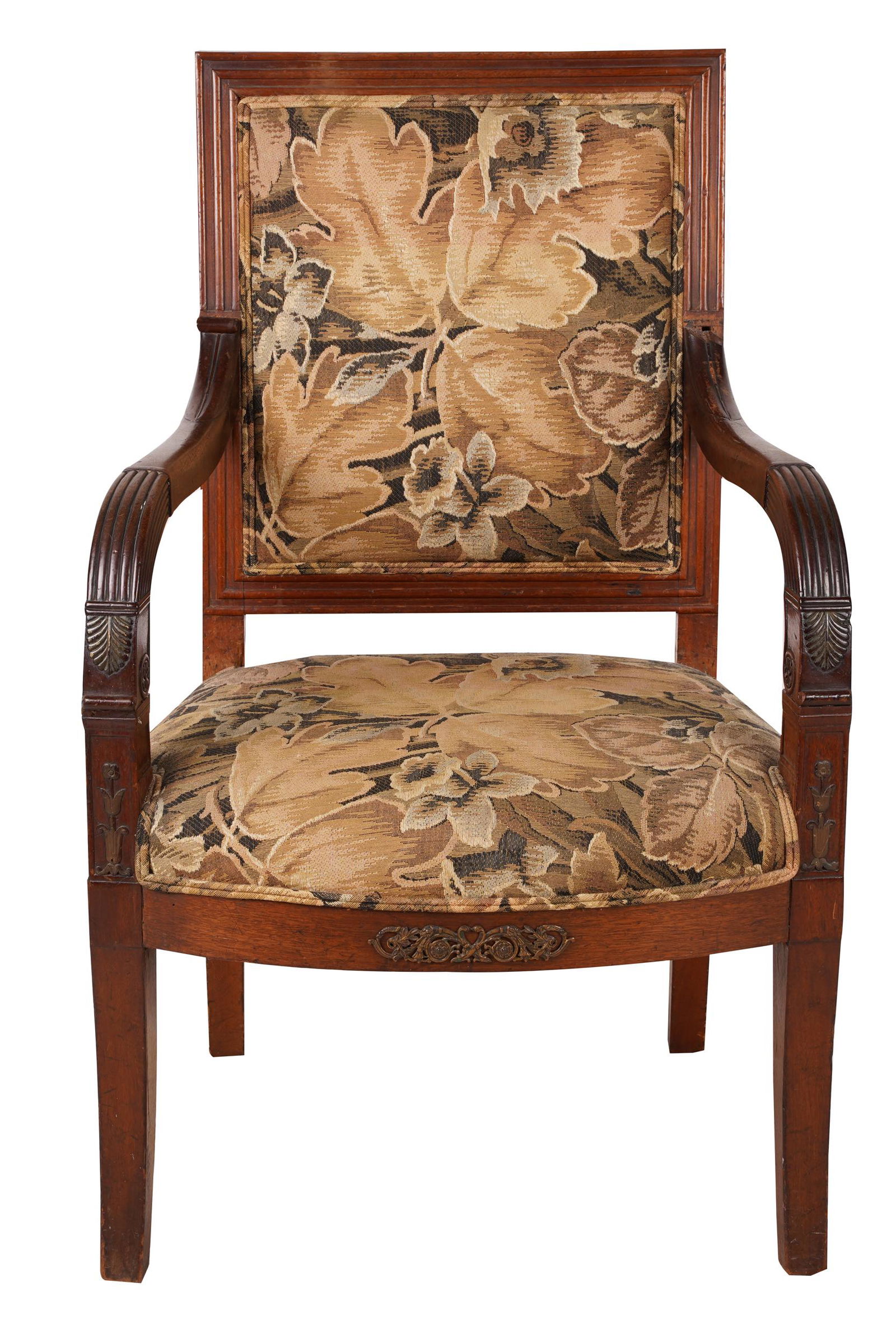 FRENCH EMPIRE CARVED MAHOGANY FAUTEUIL (1 of 8)