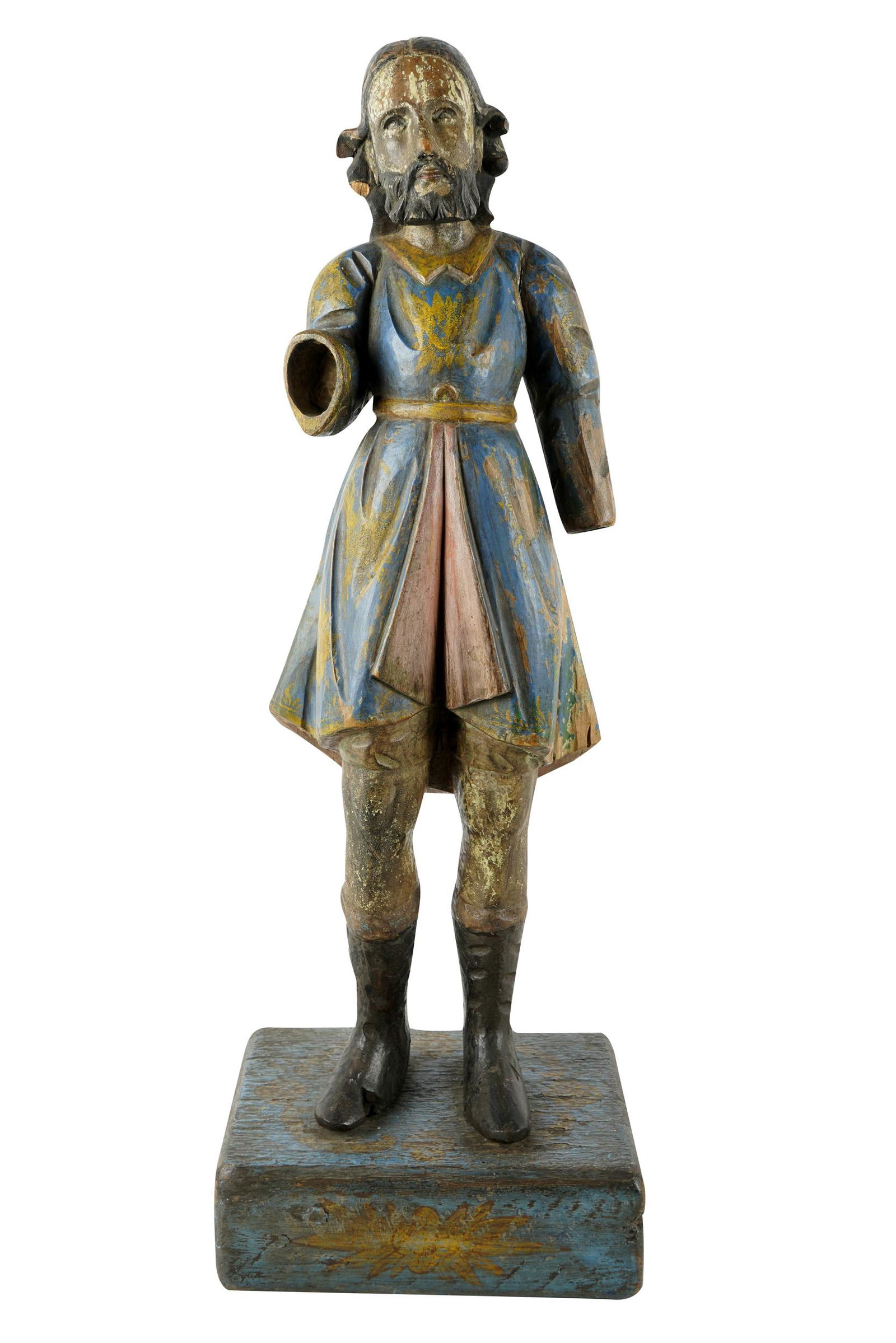 PRIMITIVE CARVED & POLYCHROMED WOOD FIGURE (1 of 8)