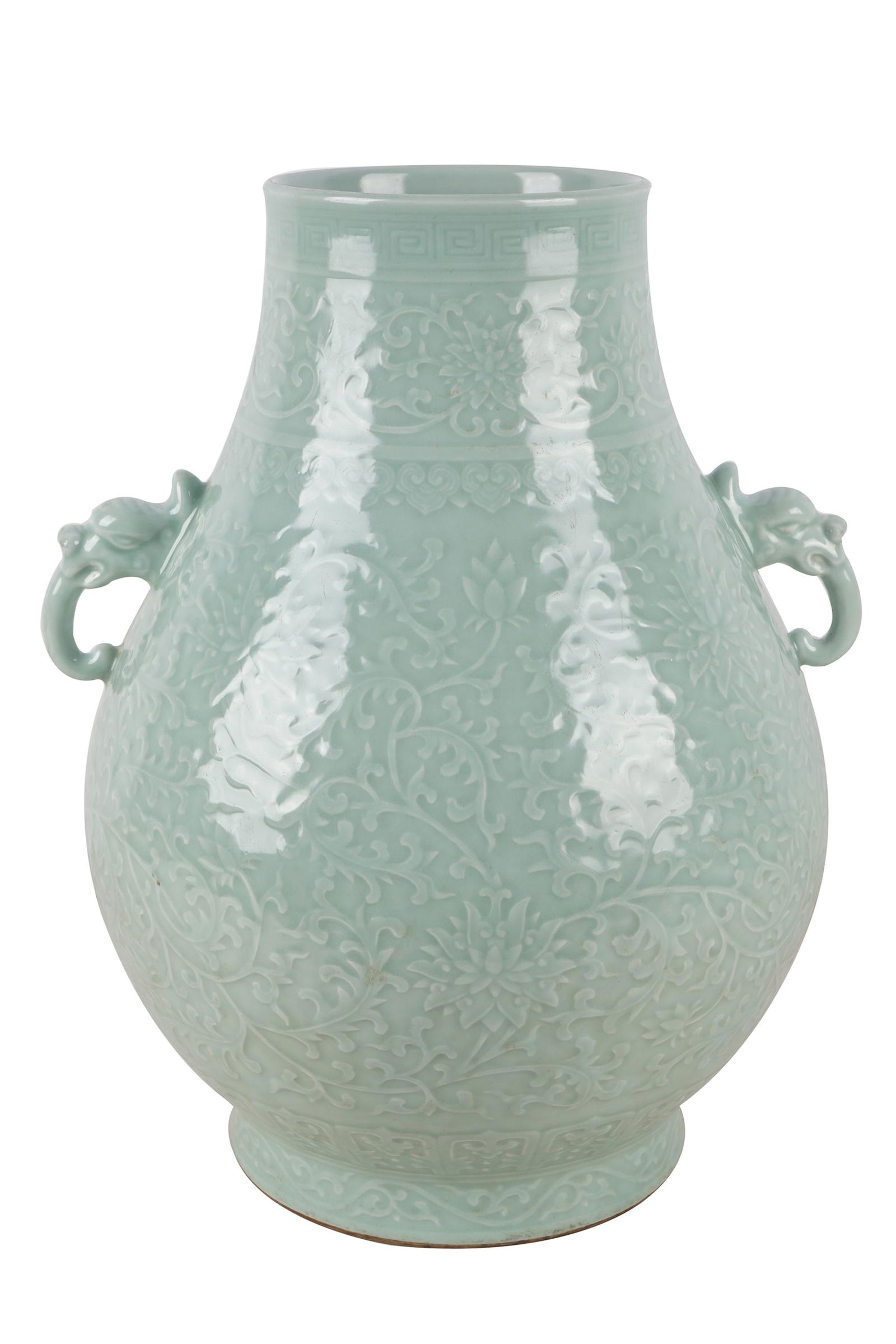 CHINESE CELADON PORCELAIN TWO-HANDLE URN (1 of 8)