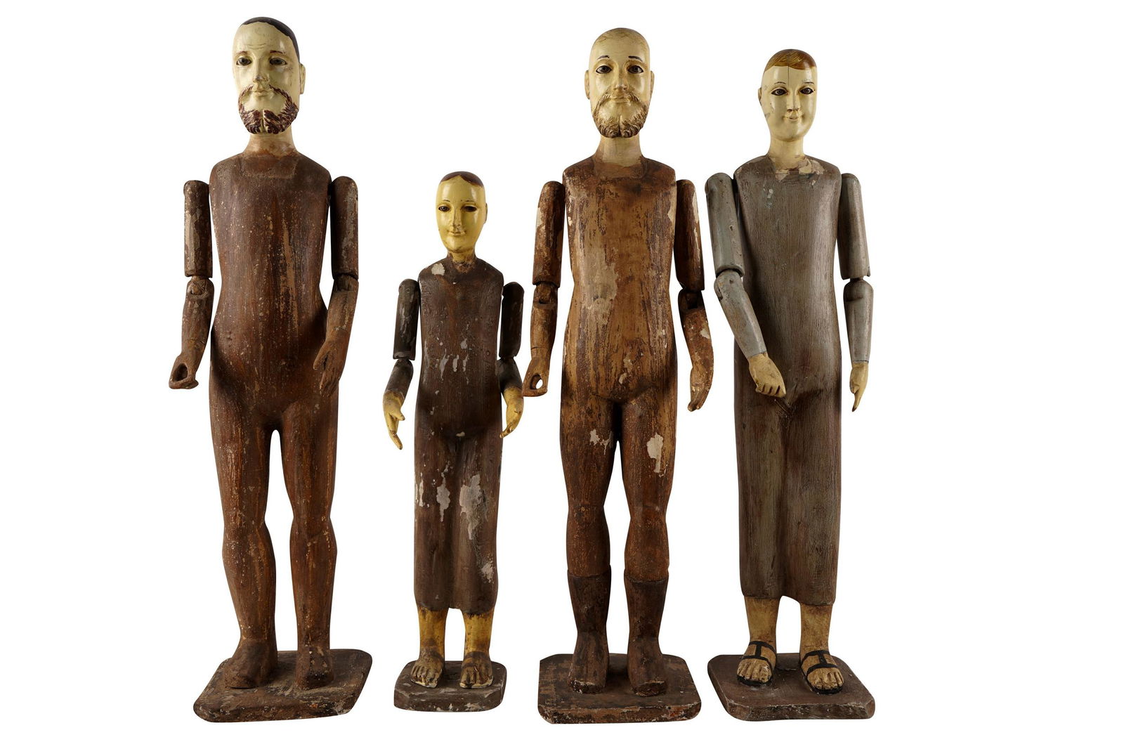 FOUR PRIMITIVE PAINTED & CARVED WOOD FIGURES (1 of 11)