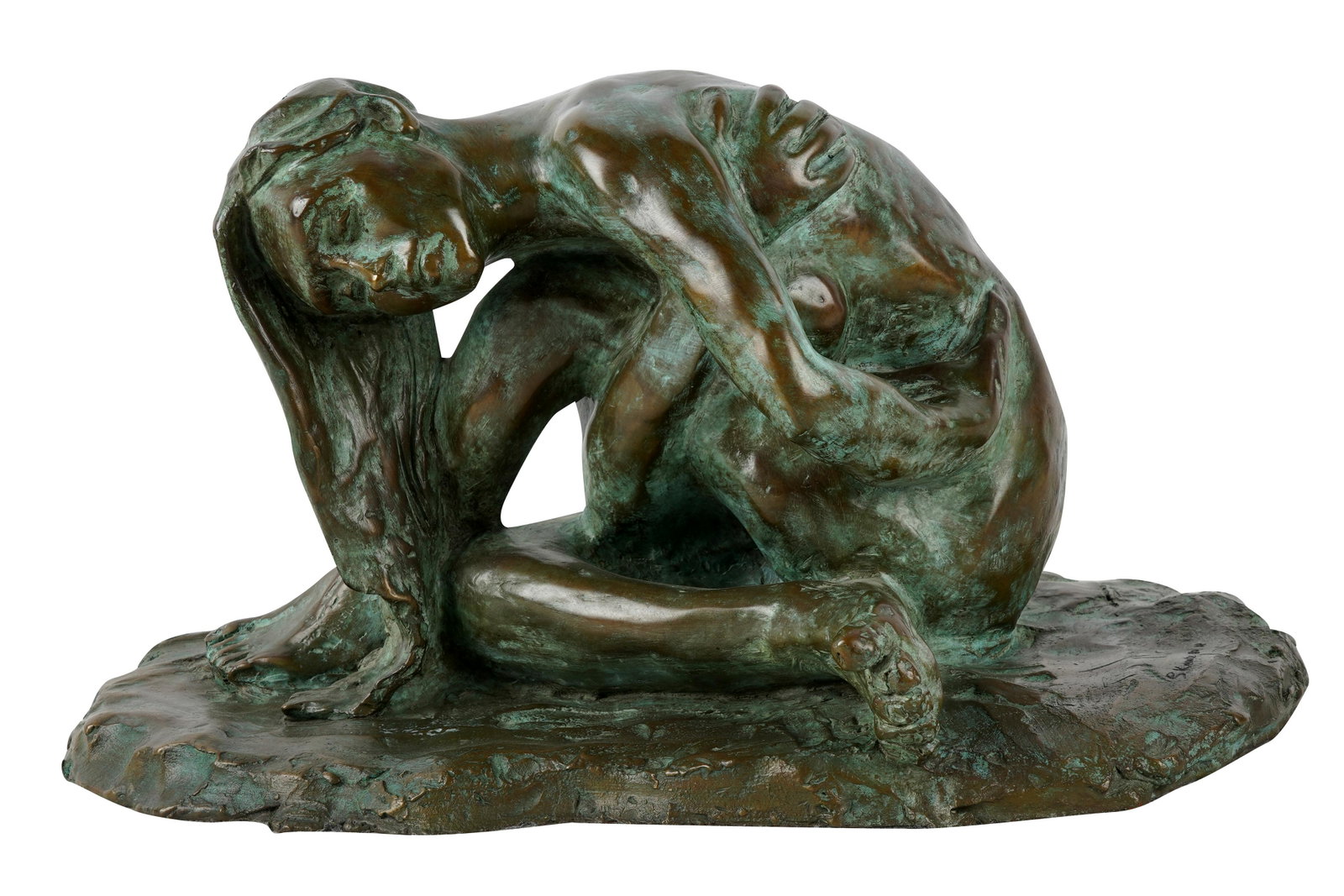 STEVE KRANTZ (1923 - 2007): SORROWFUL NUDE: 2004 patinated bronze artist's proof signed and dated to base Provenance: The Estate of Judith Krantz, Bel Air 16 inches wide; 10 1/2 inches deep; 9 inches high