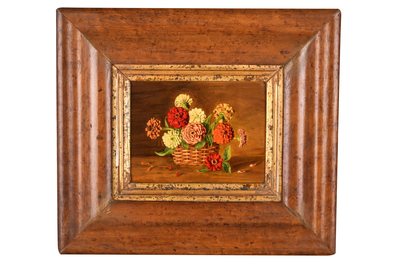 SONDRA LIPTON: "STILL LIFE WITH BASKET OF ZINNIAS" (1 of 7)