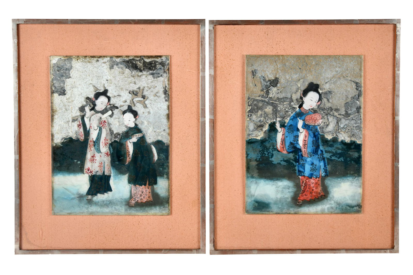 PAIR OF CHINESE REVERSE-PAINTED GLASS SCENES (1 of 7)