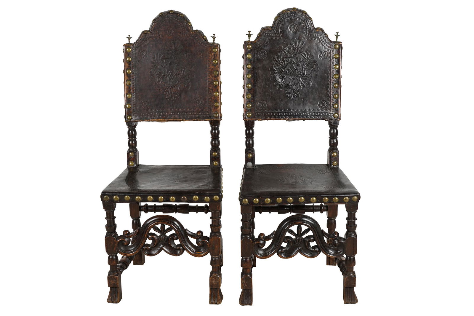 PAIR OF PORTUGUESE LEATHER-UPHOLSTERED SIDE CHAIRS (1 of 15)