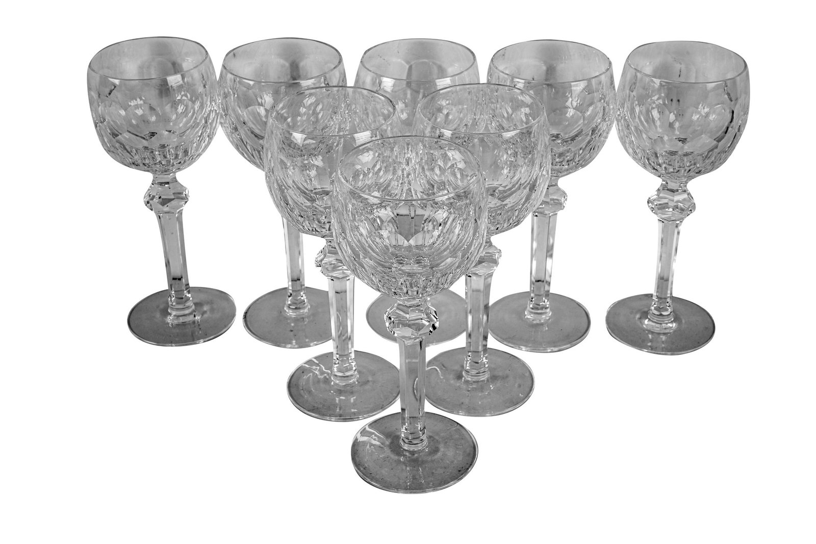EIGHT WATERFORD CRYSTAL WINE GLASSES: Curraghmore pattern, each marked Condition: good; no chips, fleabites or cracks 7 1/4 inches high