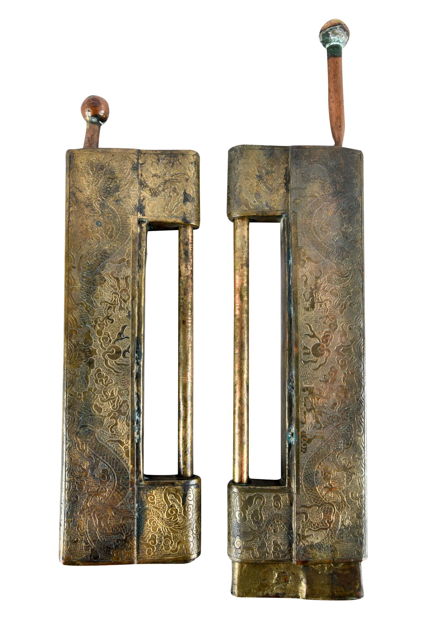 TWO CHINESE BRONZE LOCKS (1 of 4)