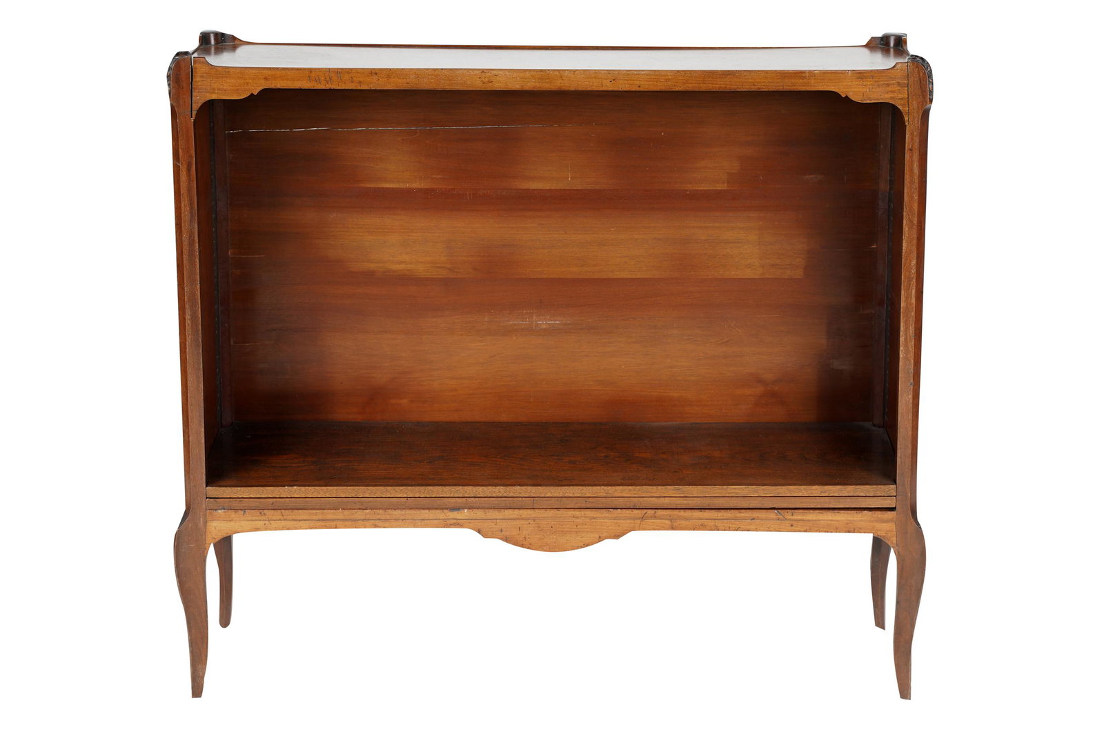 PROVINCIAL STYLE WALNUT BOOKCASE: with two loose shelves Condition: with scratching to top 42 1/2 inches wide; 10 1/2 inches deep; 37 3/4 inches high
