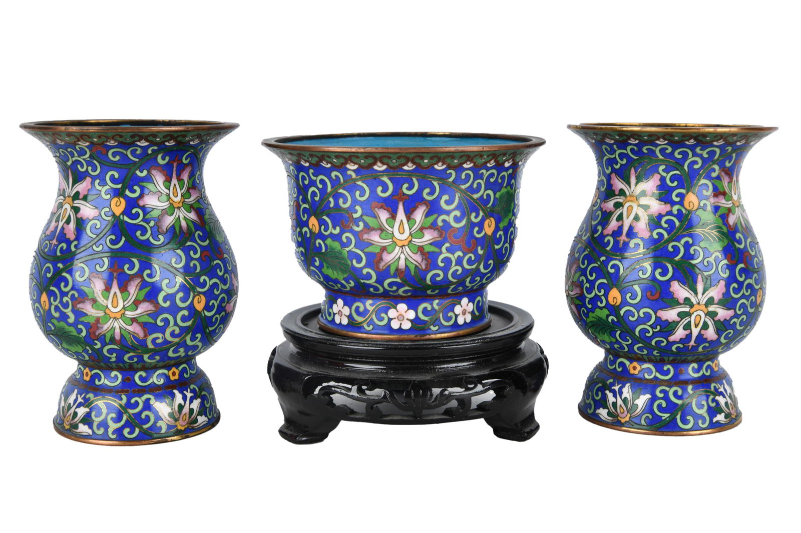 THREE ASSORTED CLOISONNE VASES (1 of 7)