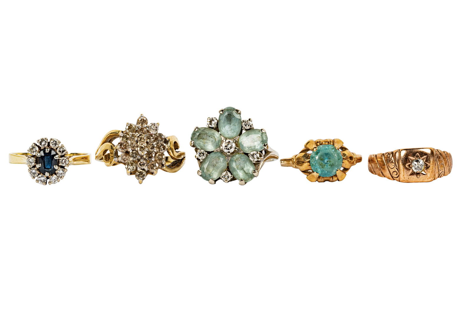 FIVE GOLD, DIAMOND, & GEM-SET RINGS (1 of 12)