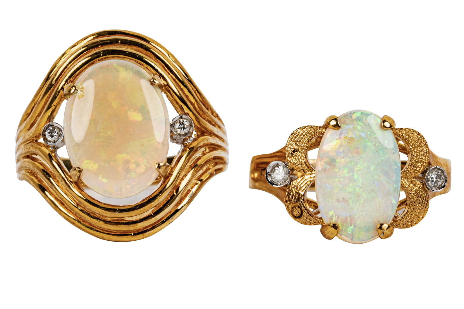 TWO 14 KARAT GOLD, OPAL, & DIAMOND RINGS (1 of 11)