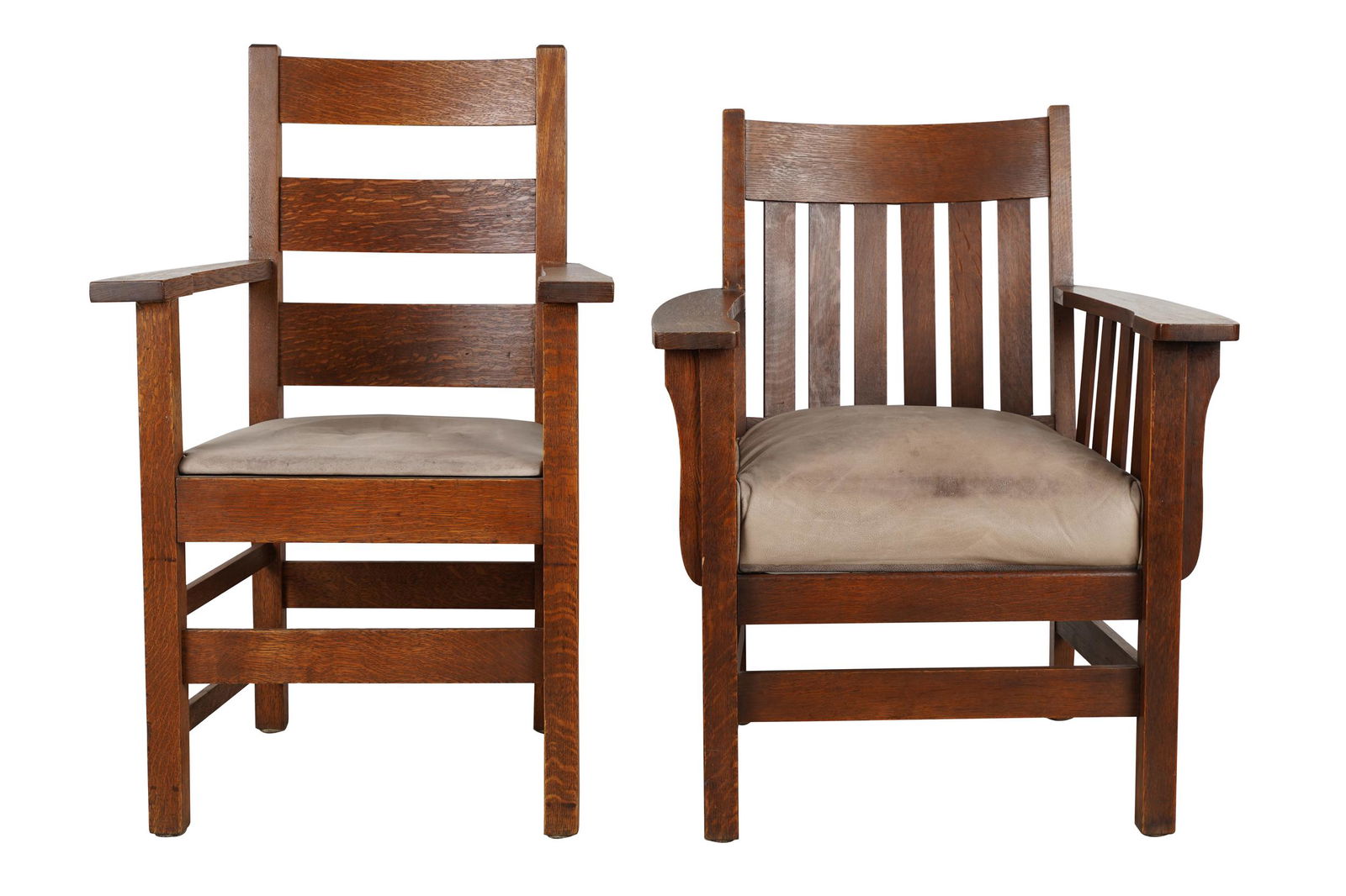 TWO ARTS & CRAFTS OAK ARMCHAIRS (1 of 8)