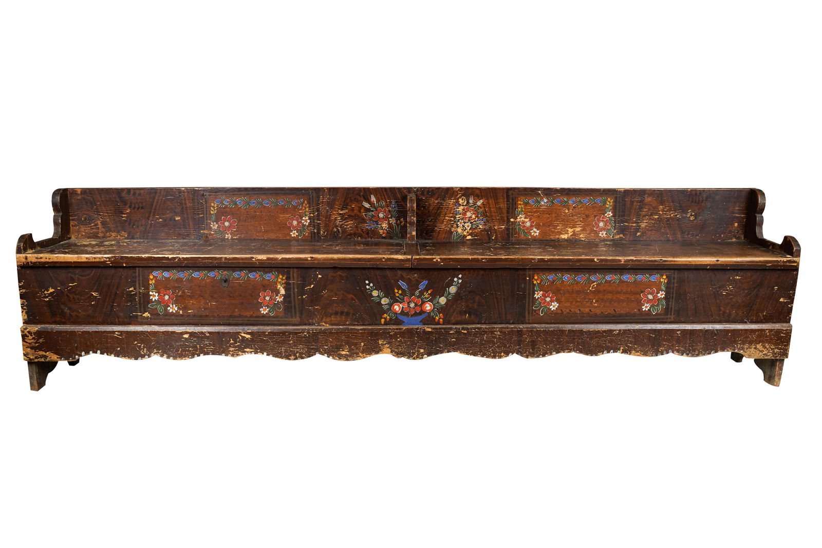 PAINTED & CARVED WOOD SETTLE (1 of 9)
