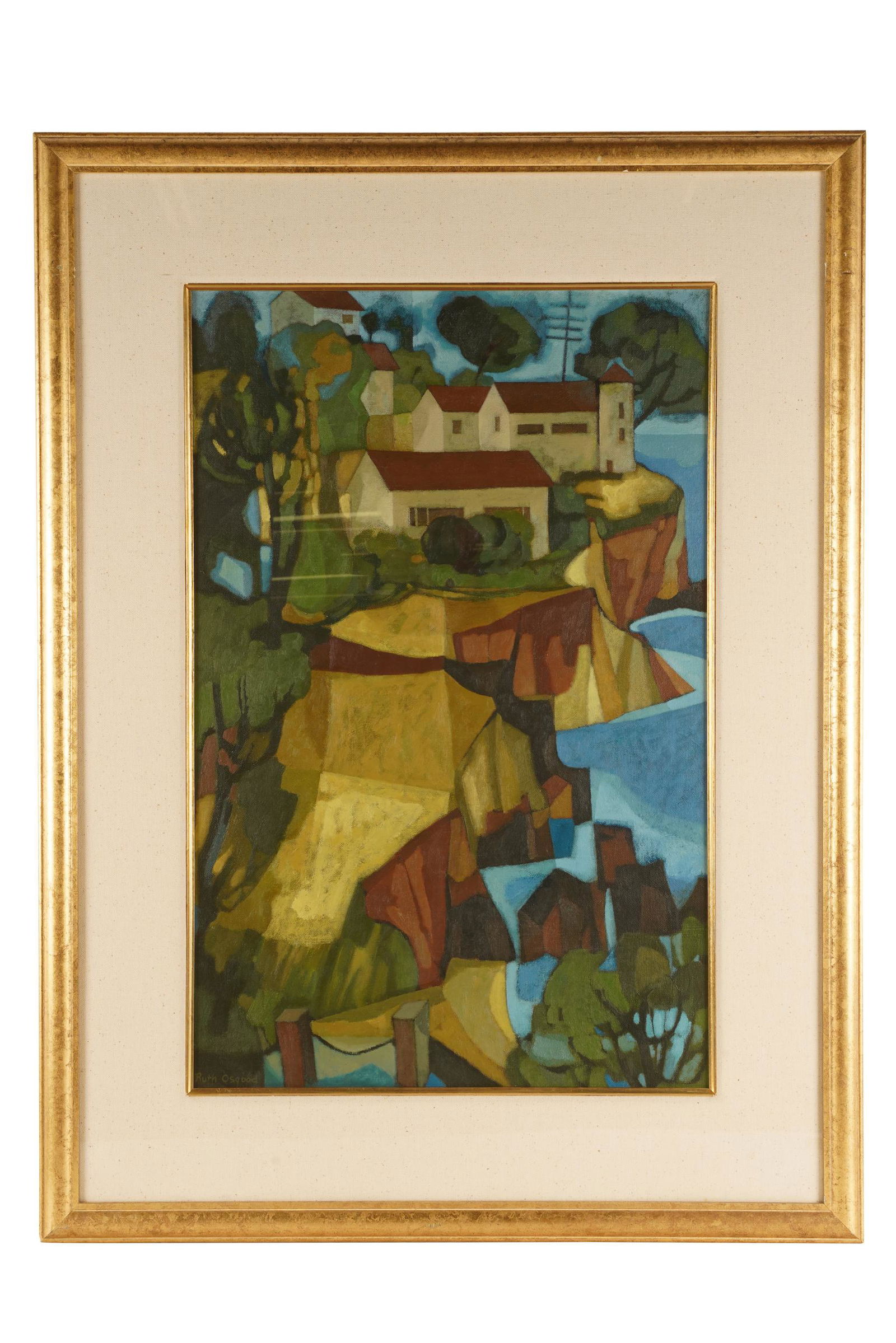 RUTH OSGOOD (1890 - 1977): "LAGUNA BEACH": oil on canvas, signed lower left signed and titled verso Provenance: The Estate of Barbara Beretich, Artist & Collector of Art, Claremont, CA. Condition: framed under glass. 28 x 18 1/2 inches sight;