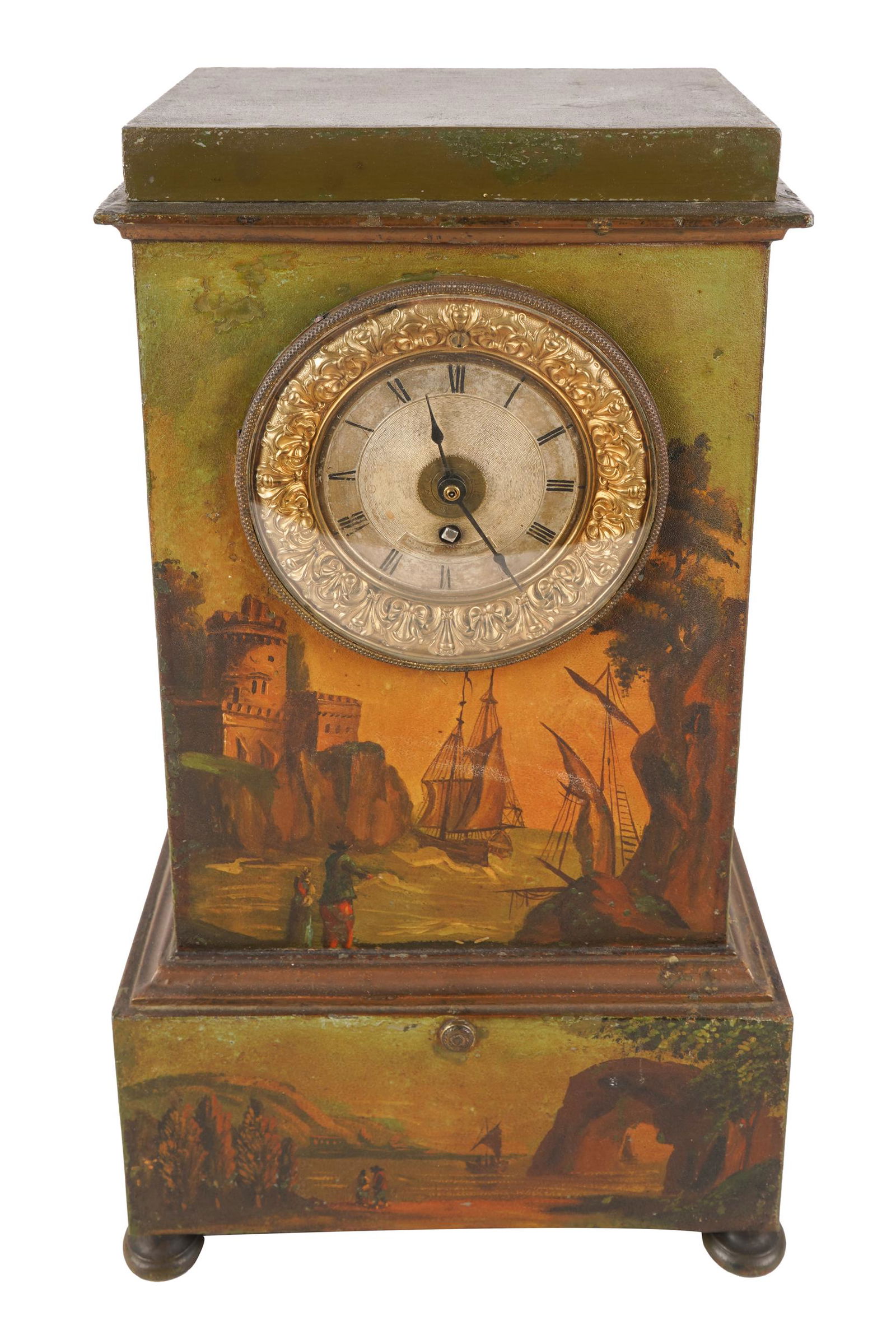 PAINTED TOLE MANTEL CLOCK (1 of 9)