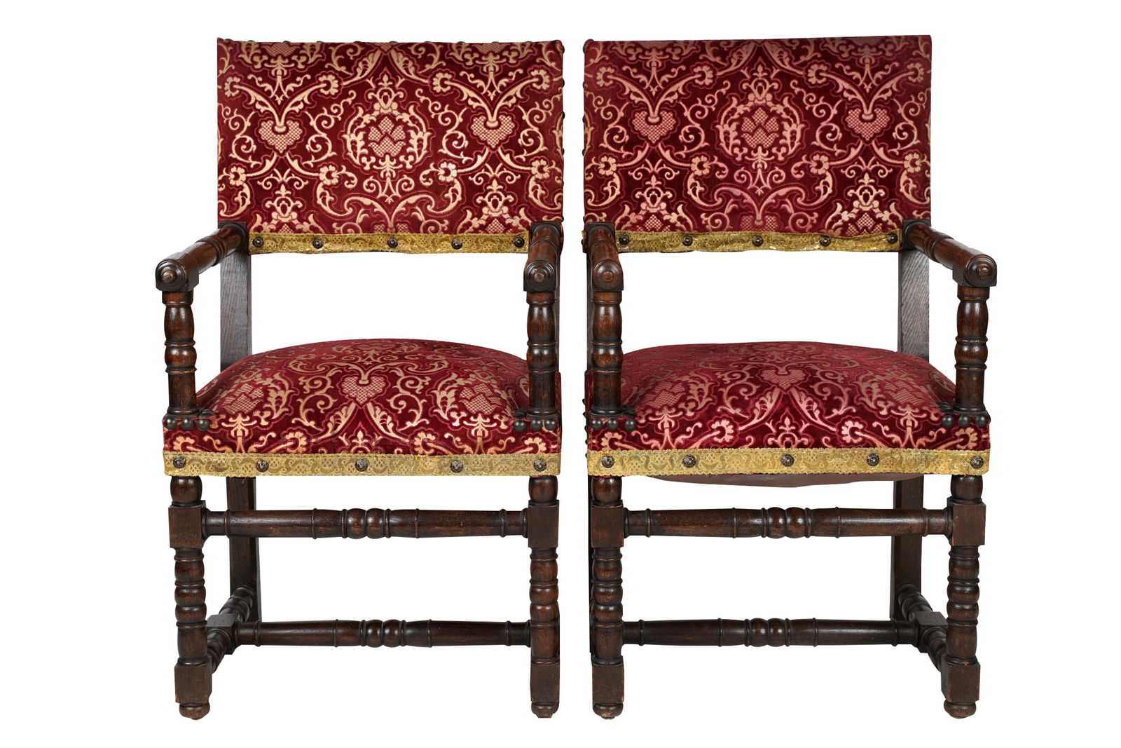 PAIR OF CARVED SPANISH WALNUT HALL CHAIRS (1 of 8)