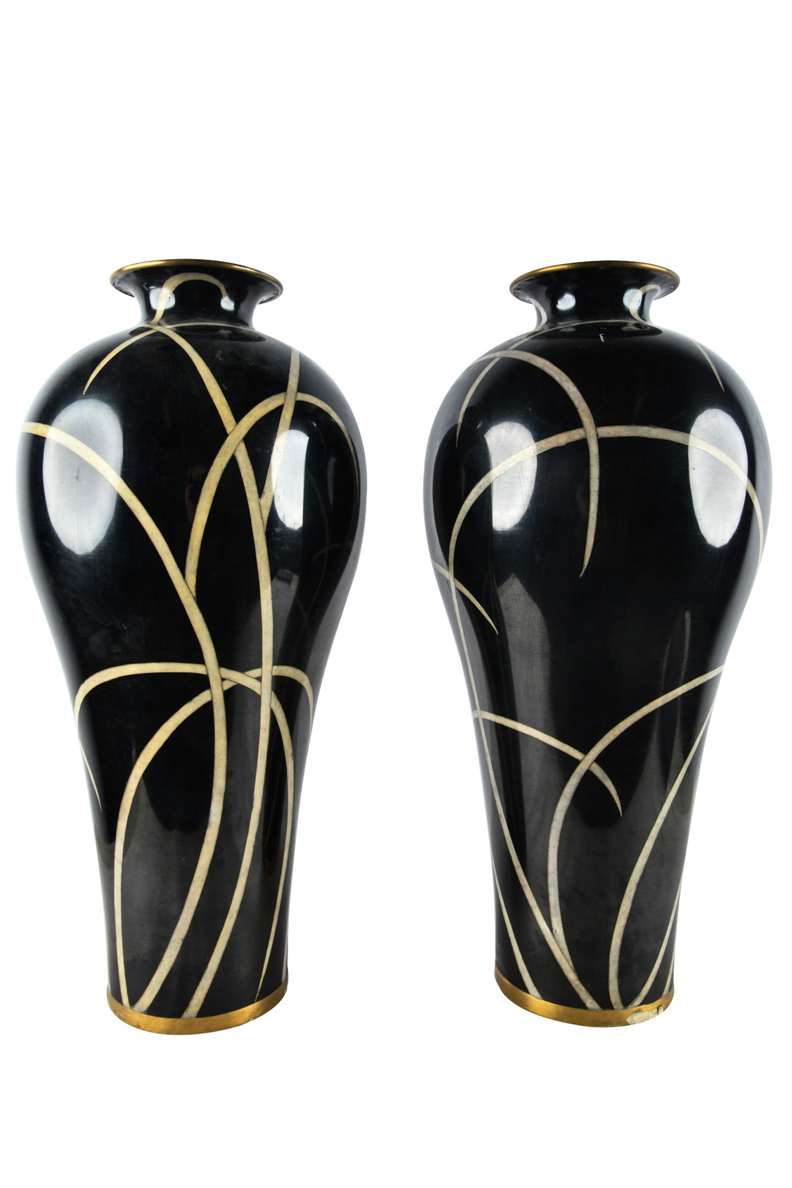 PAIR OF LARGE BLACK & WHITE CLOISONNE VASES (1 of 7)