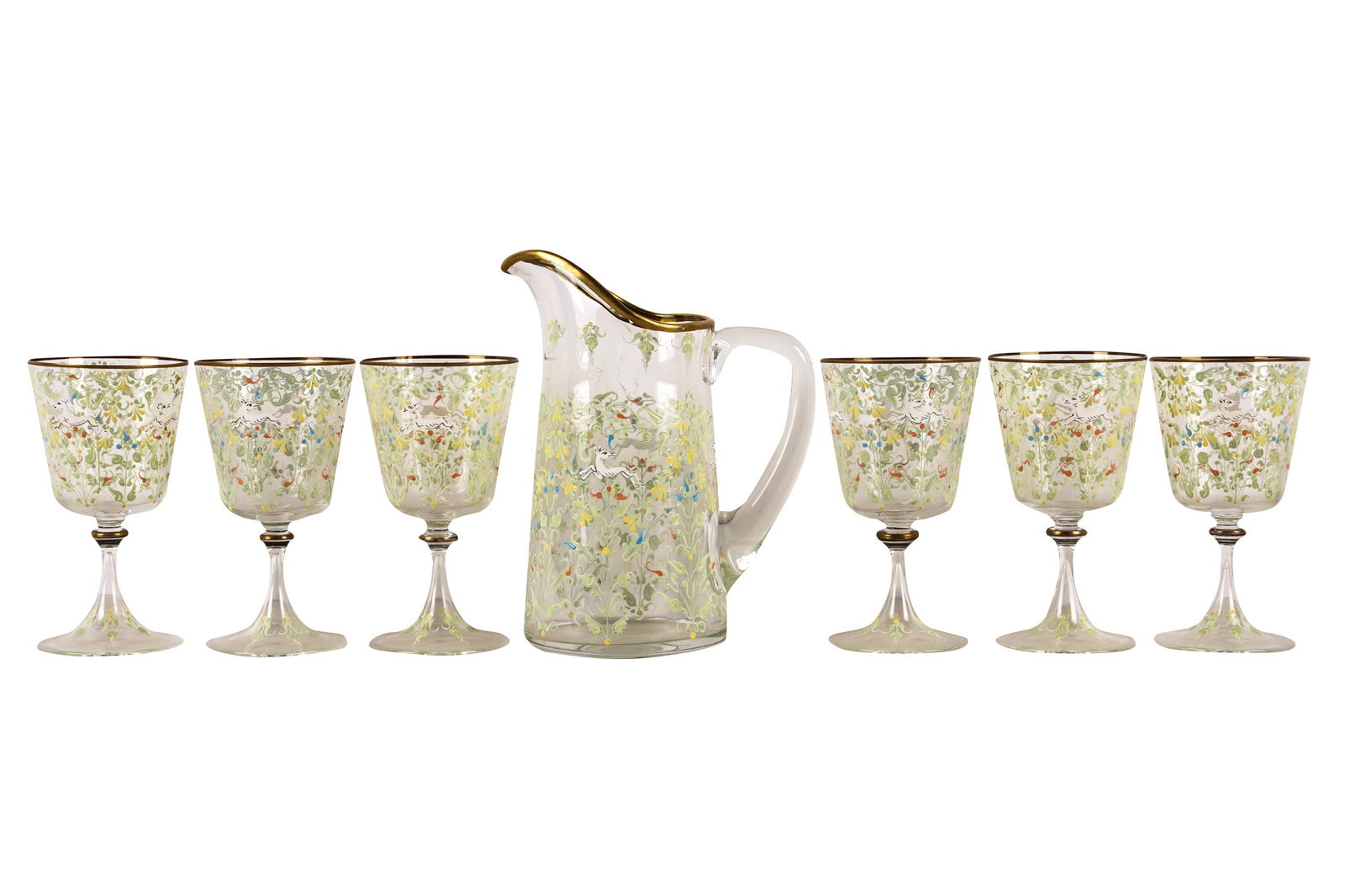 EIGHT-PIECE PAINTED GLASS DRINK SET (1 of 8)