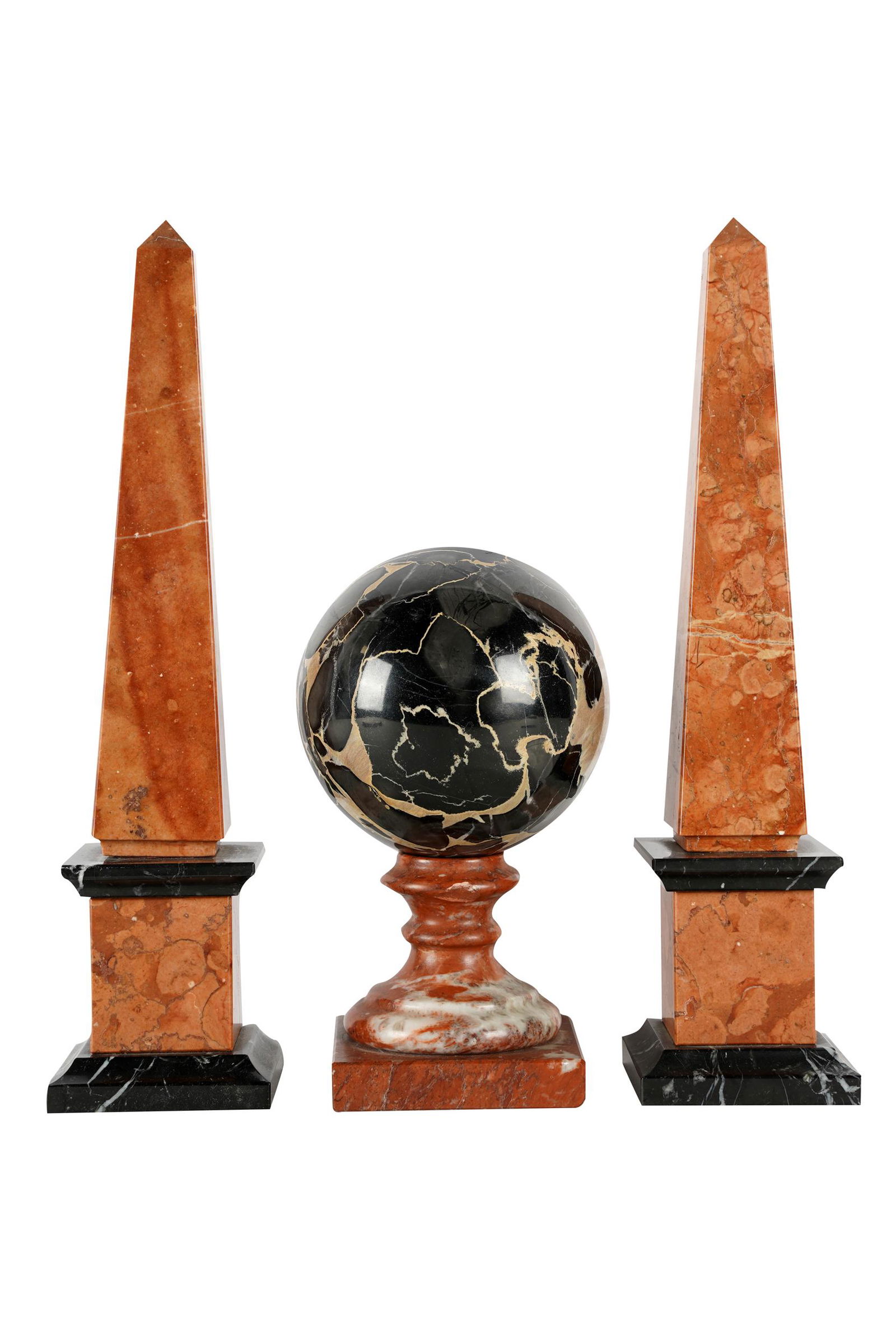 PAIR OF MARBLE OBELISKS & ORB (1 of 10)