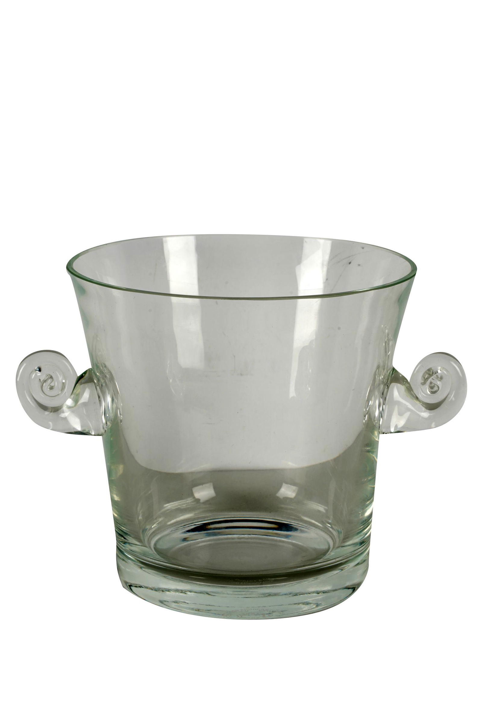 TIFFANY GLASS BUCKET VASE: signed to underside 'Tiffany & Co. Cuvee Dom Perignon' Condition: good; no chips or cracks 9 inches wide; 6 1/2 inches high