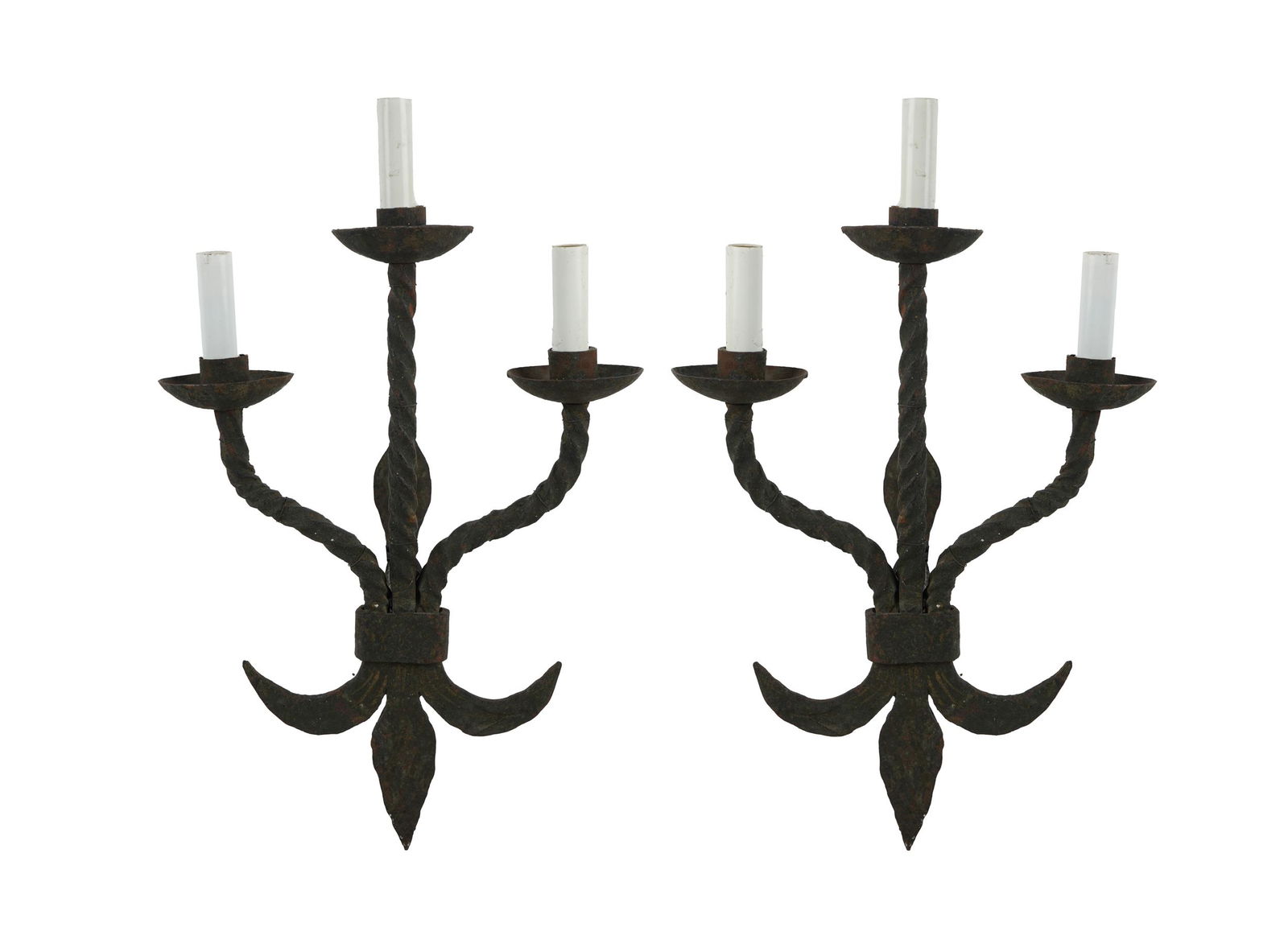 PAIR OF WROUGHT IRON THREE LIGHT SCONCES (1 of 11)