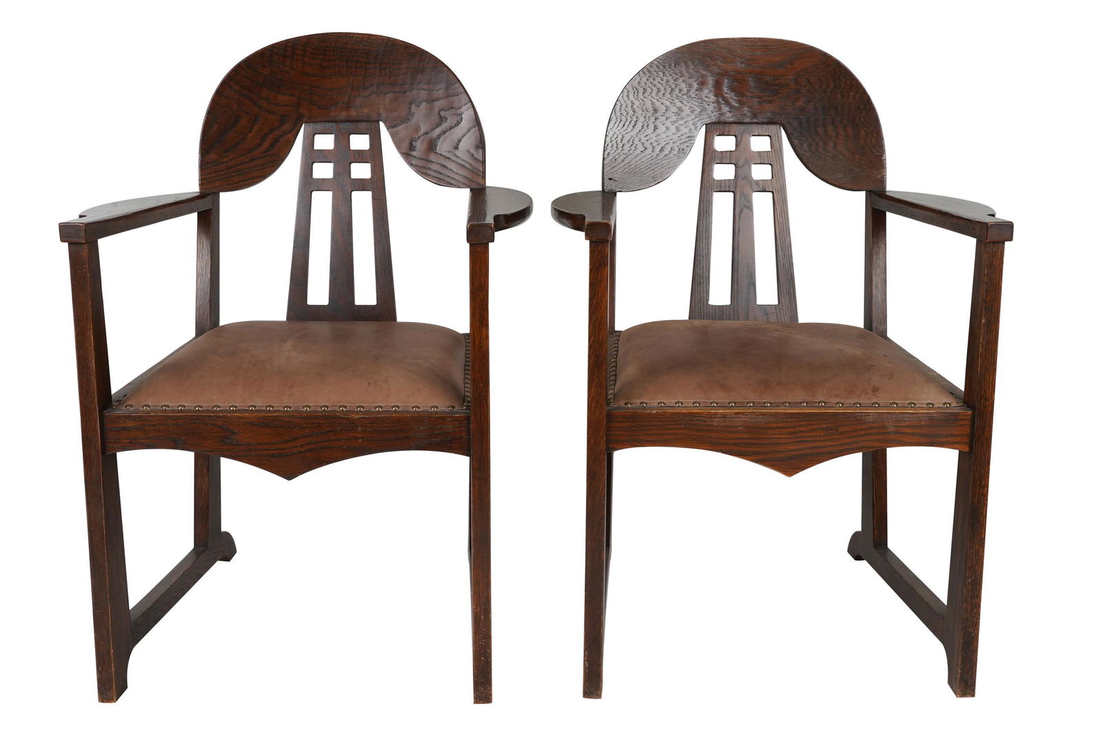 PAIR OF ARTS & CRAFTS STYLE OAK OPEN ARMCHAIRS (1 of 9)