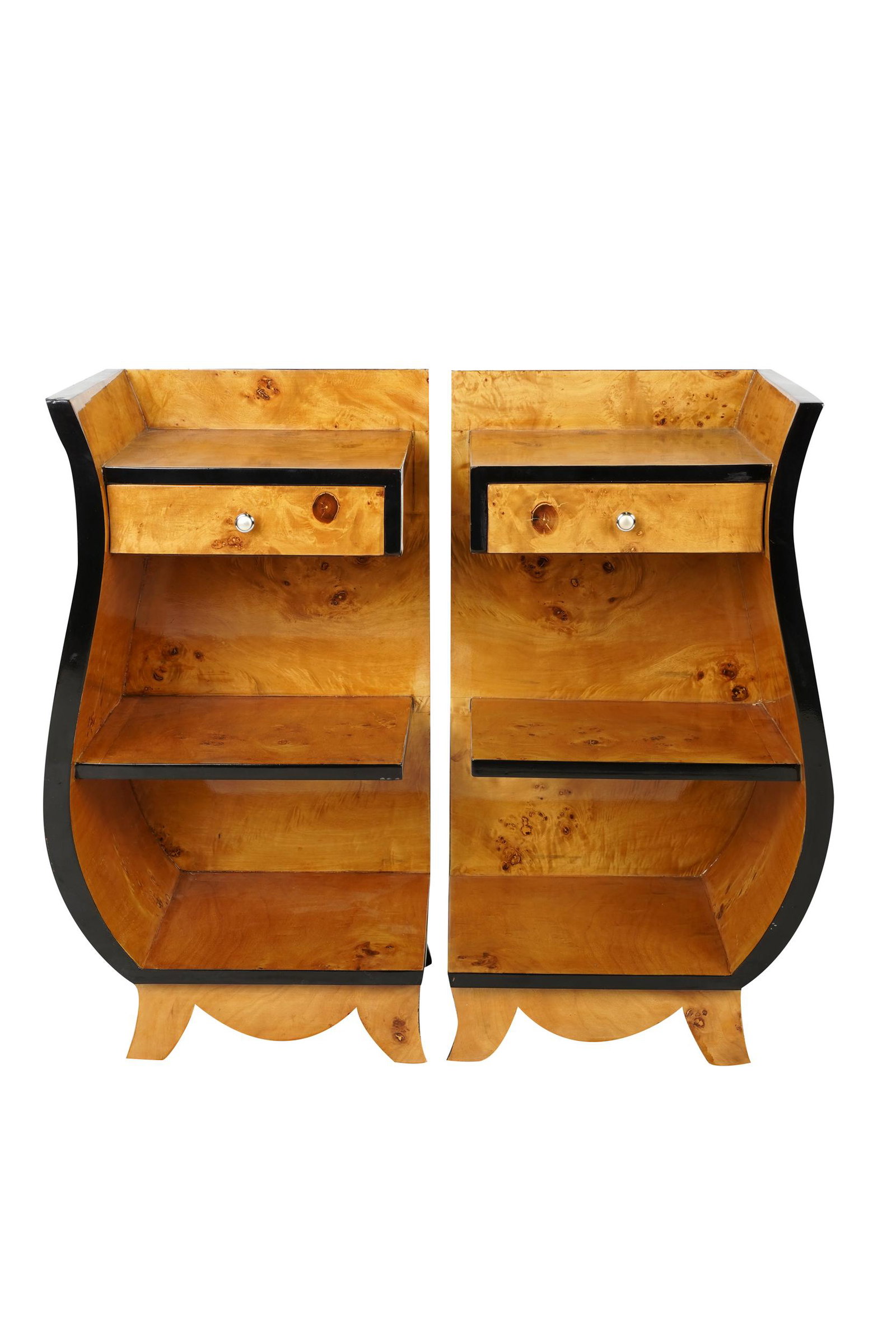 PAIR OF ART MODERNE STYLE NIGHTSTANDS: early 21st century, with ebonized edges 15 1/2 inches wide; 11 3/4 inches deep; 28 inches high