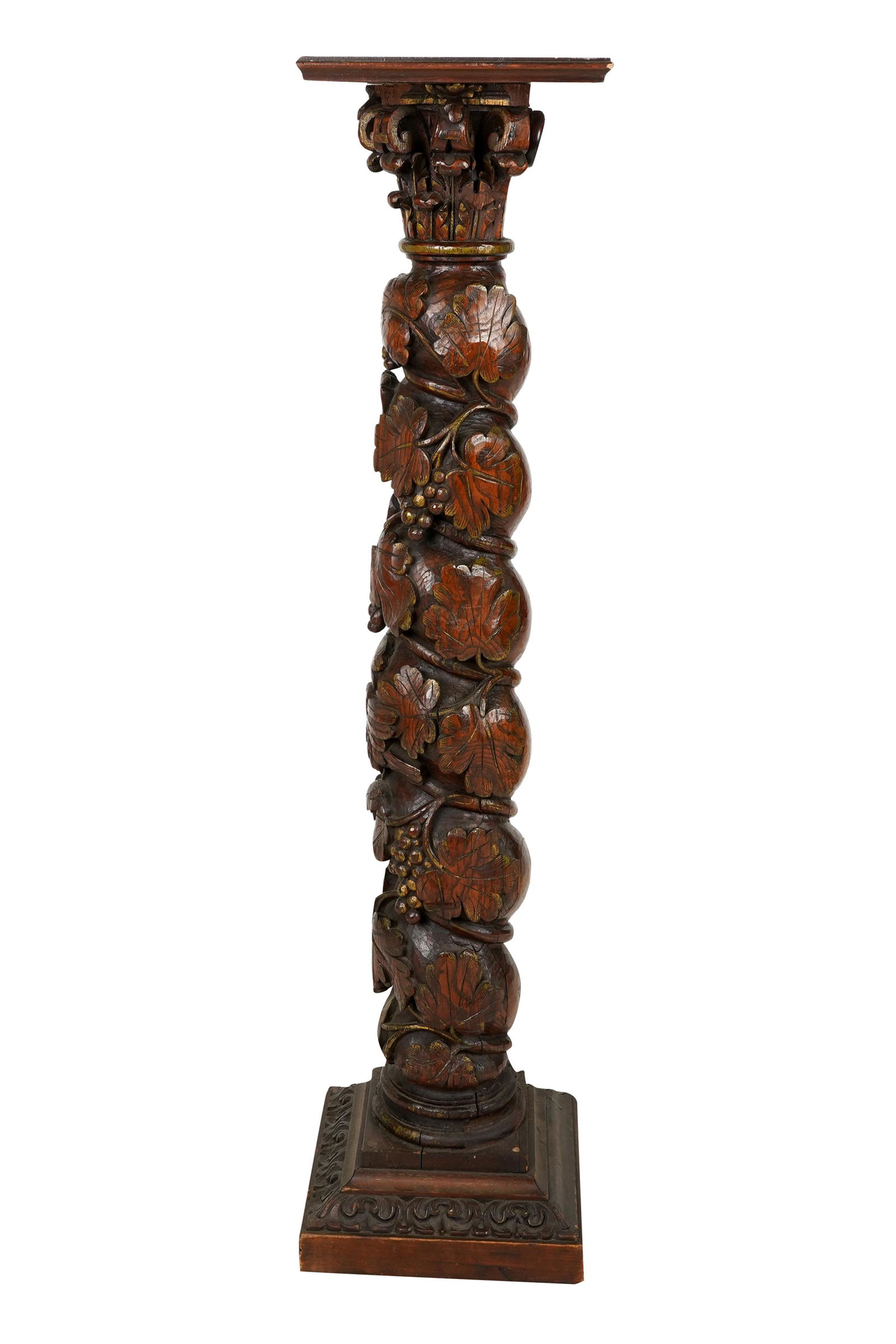 CARVED OAK SOLOMONIC COLUMN PEDESTAL (1 of 8)