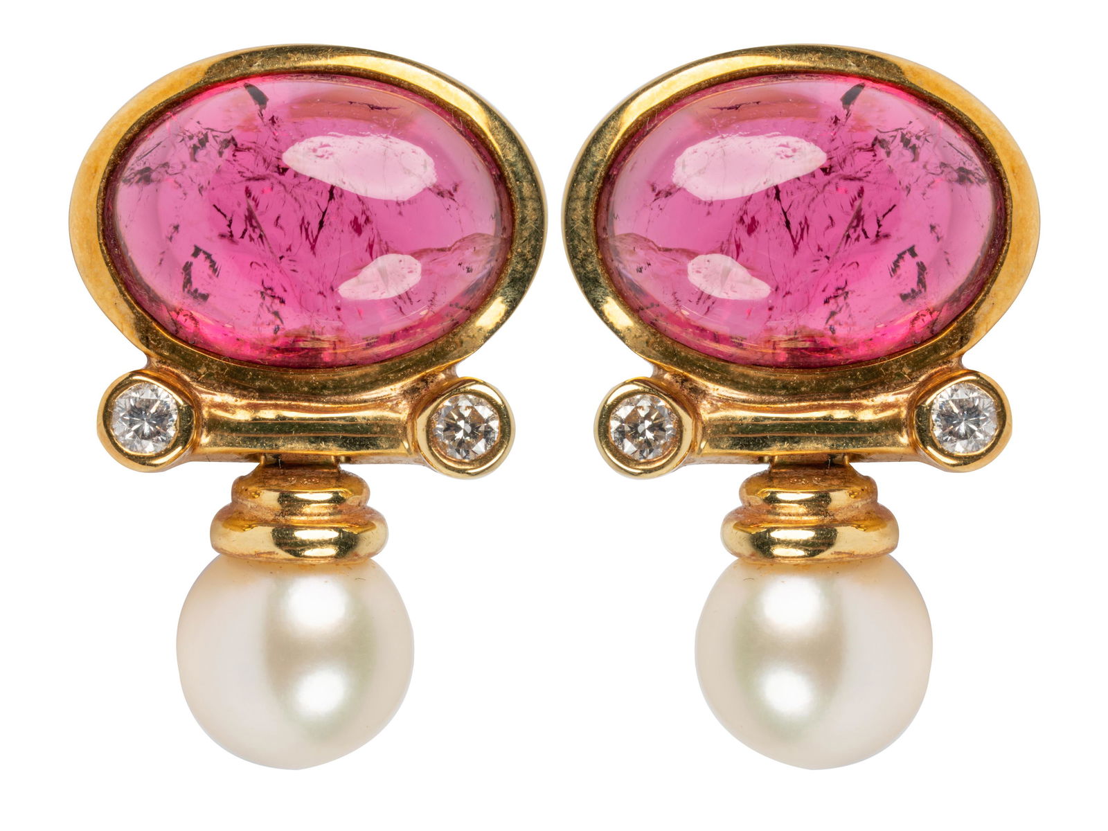 PAIR OF 18 KARAT YELLOW GOLD, PINK TOURMALINE, & PEARL (1 of 7)