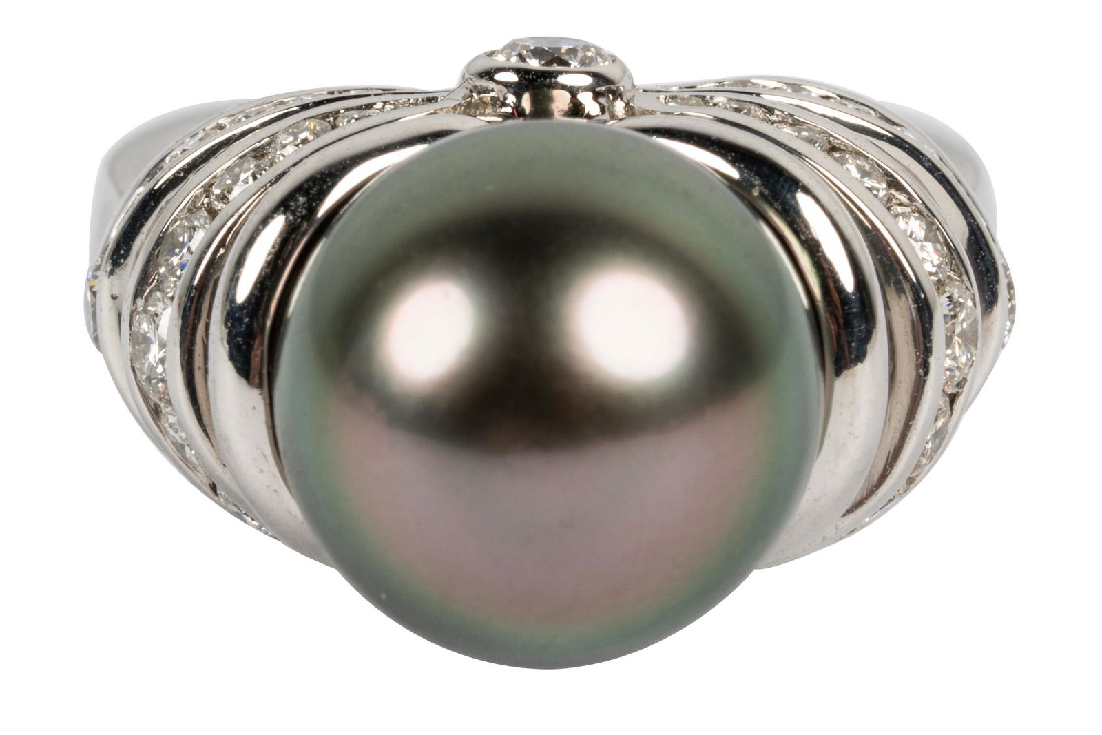 PLATINUM, DIAMOND, & TAHITIAN PEARL RING (1 of 9)