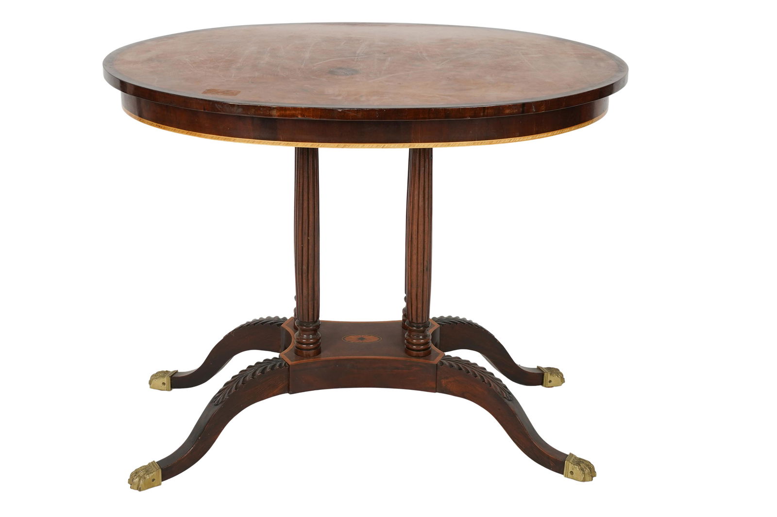 BURL & MAHOGANY OVAL SIDE TABLE (1 of 9)