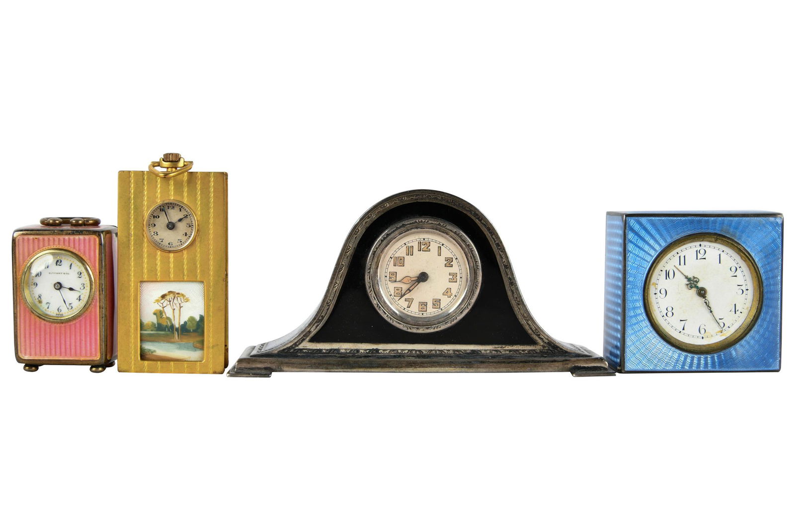 FOUR ENAMEL DESK & TRAVEL CLOCKS (1 of 7)