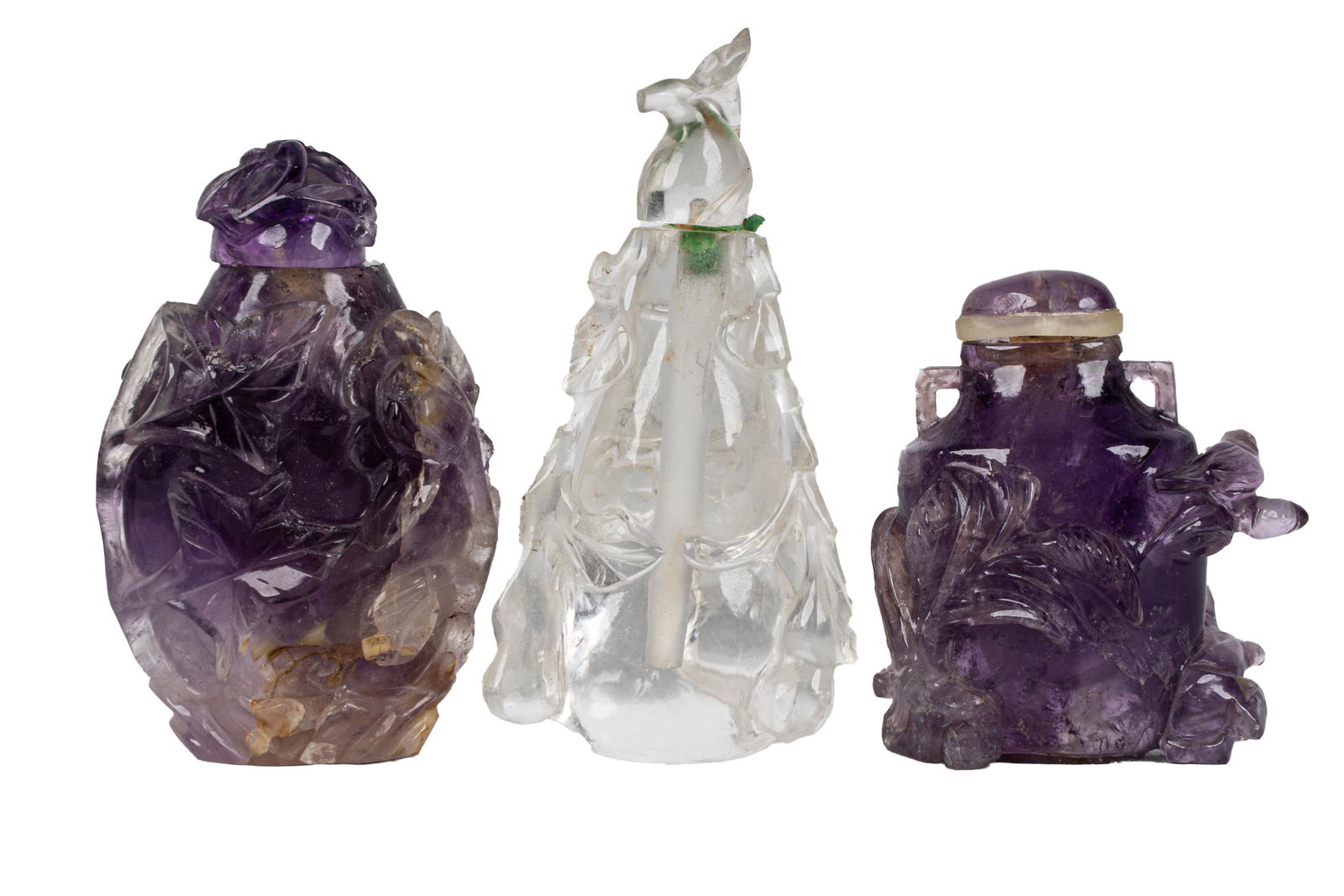 THREE CHINESE HARDSTONE SNUFF BOTTLES (1 of 8)