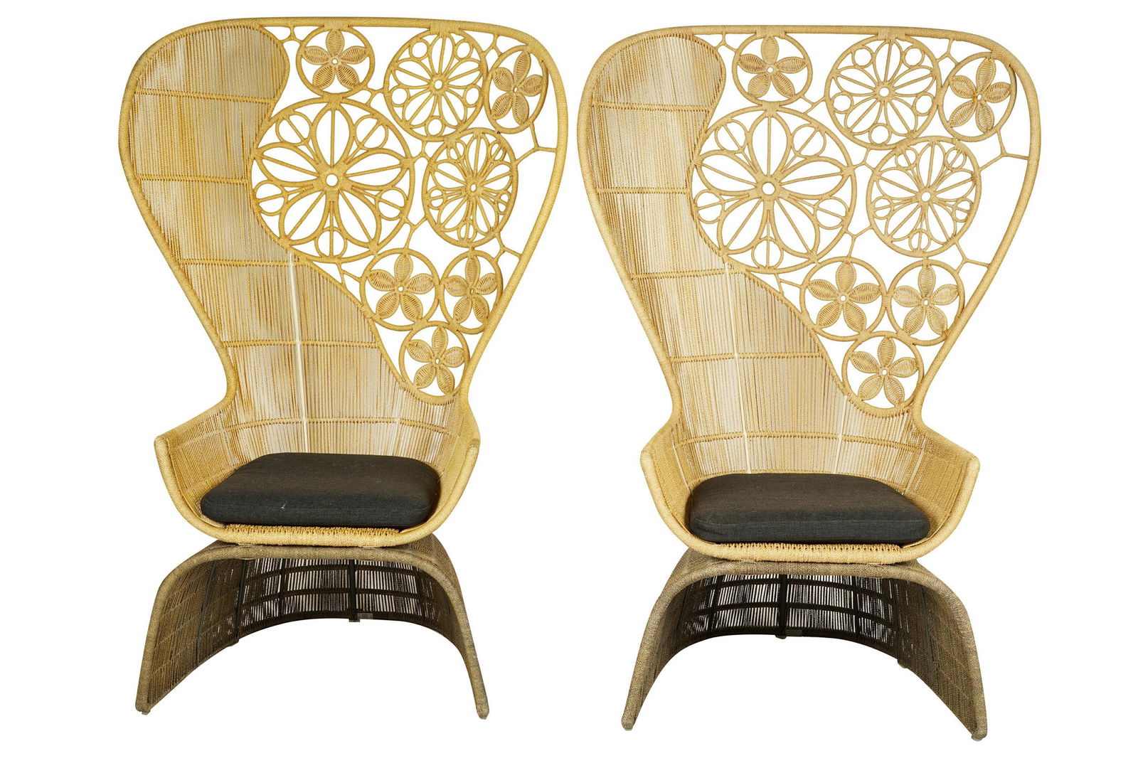 PAIR OF B&B ITALIA WOVEN FAN BACK CHAIRS (1 of 8)